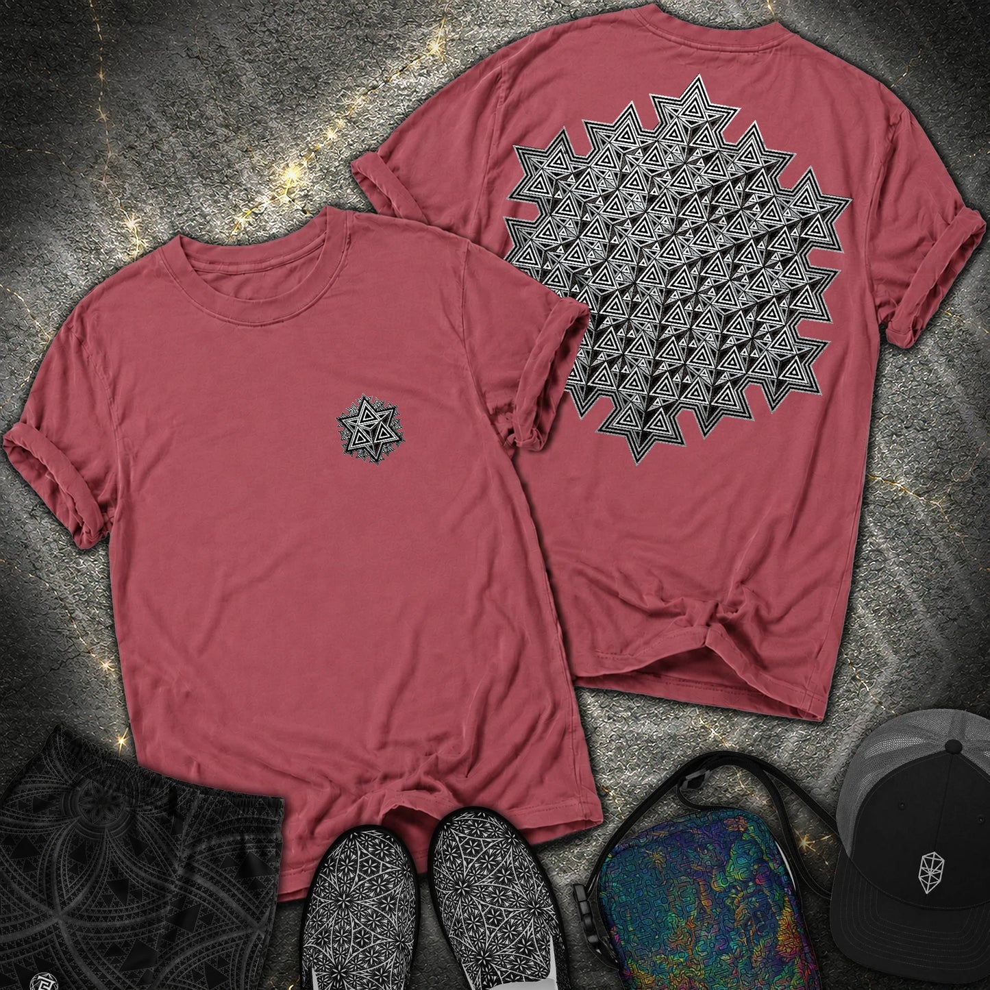 Sacred Silver Merkaba 2 Sided Comfort T-Shirt - Sacred Silver Merkaba 2 Sided Comfort T-Shirt - Brick