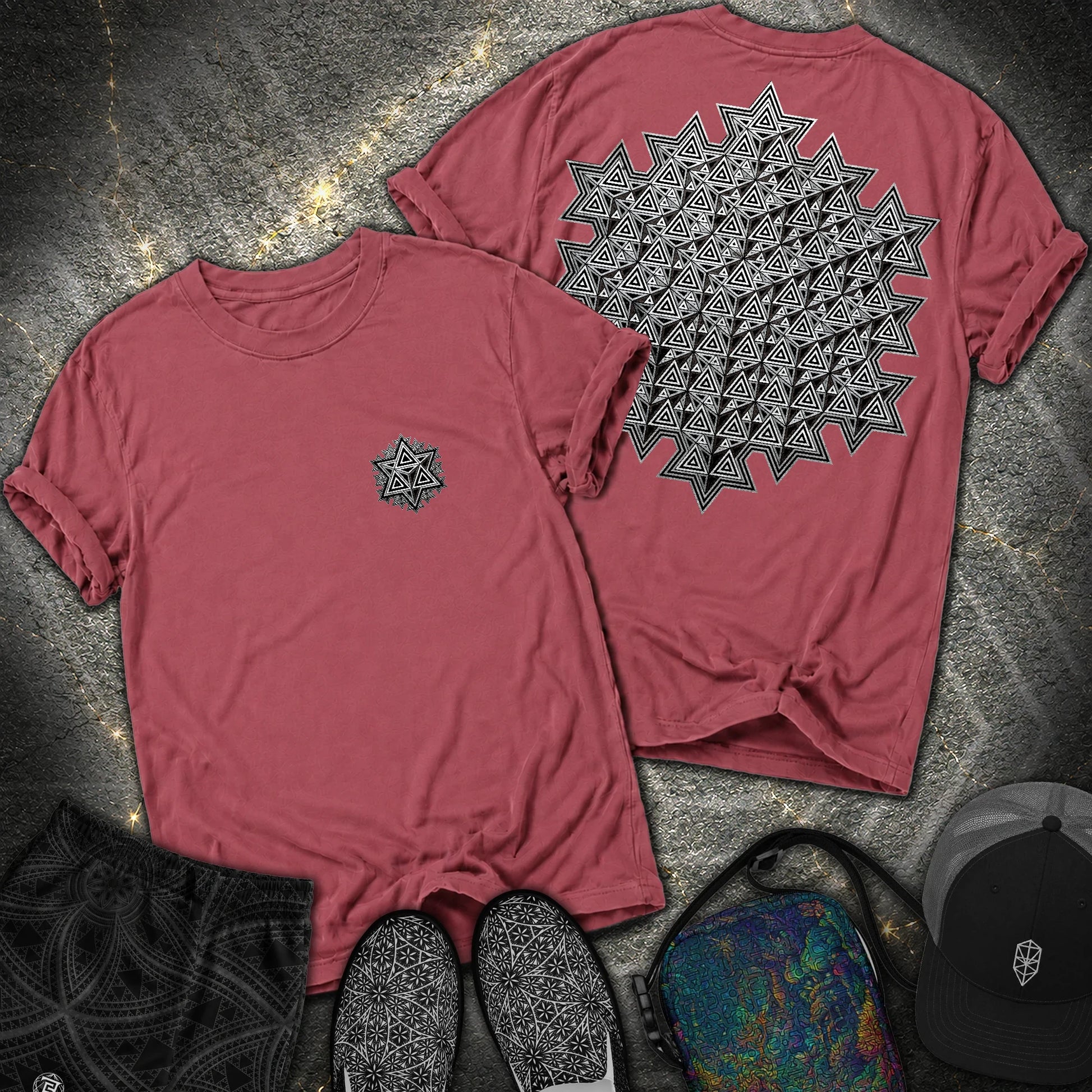Sacred Silver Merkaba 2 Sided Comfort T-Shirt - Sacred Silver Merkaba 2 Sided Comfort T-Shirt - Brick