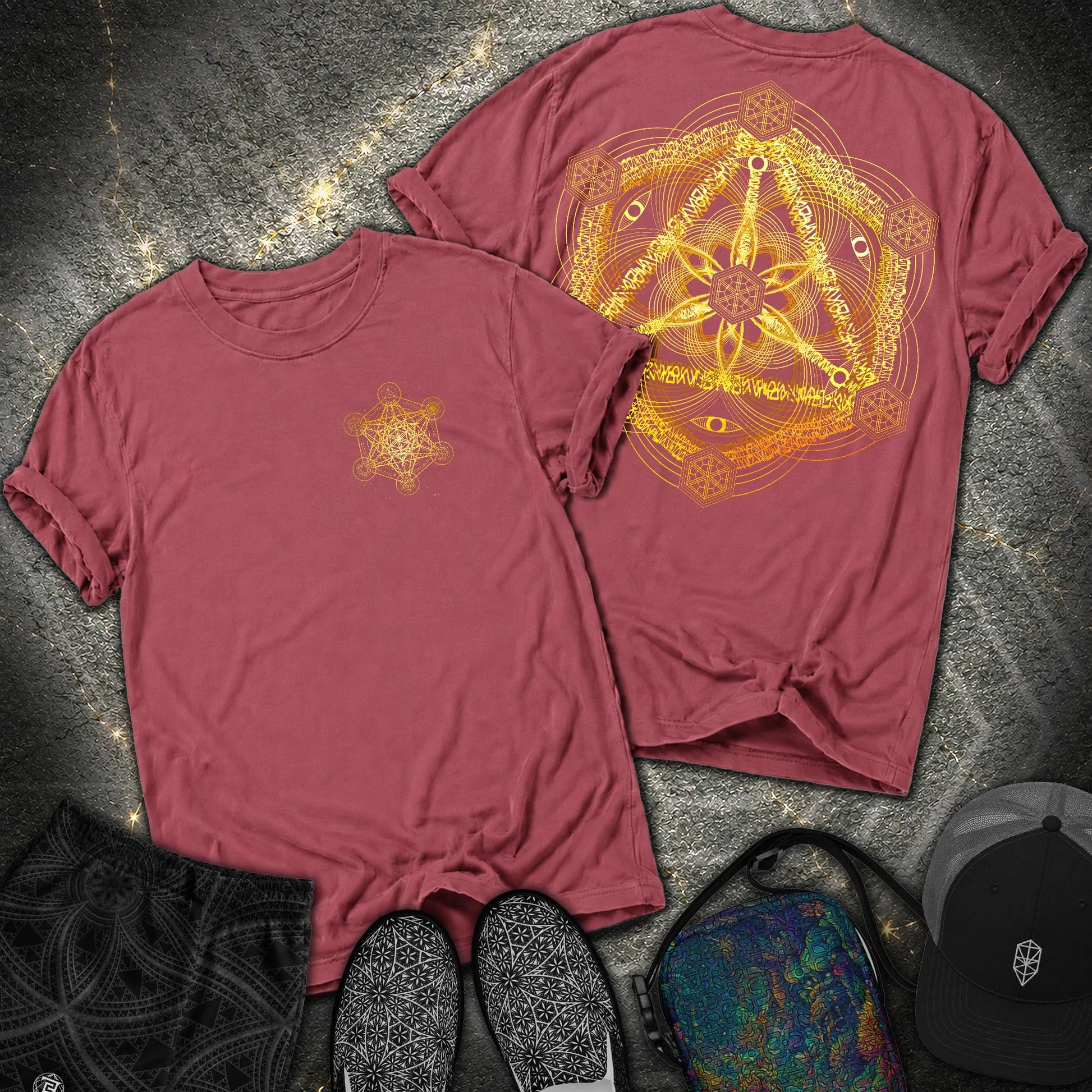 Interdimensional Tesseract Metatron 2 Sided Comfort T-Shirt - Interdimensional Tesseract Metatron 2 Sided Comfort T-Shirt - Brick