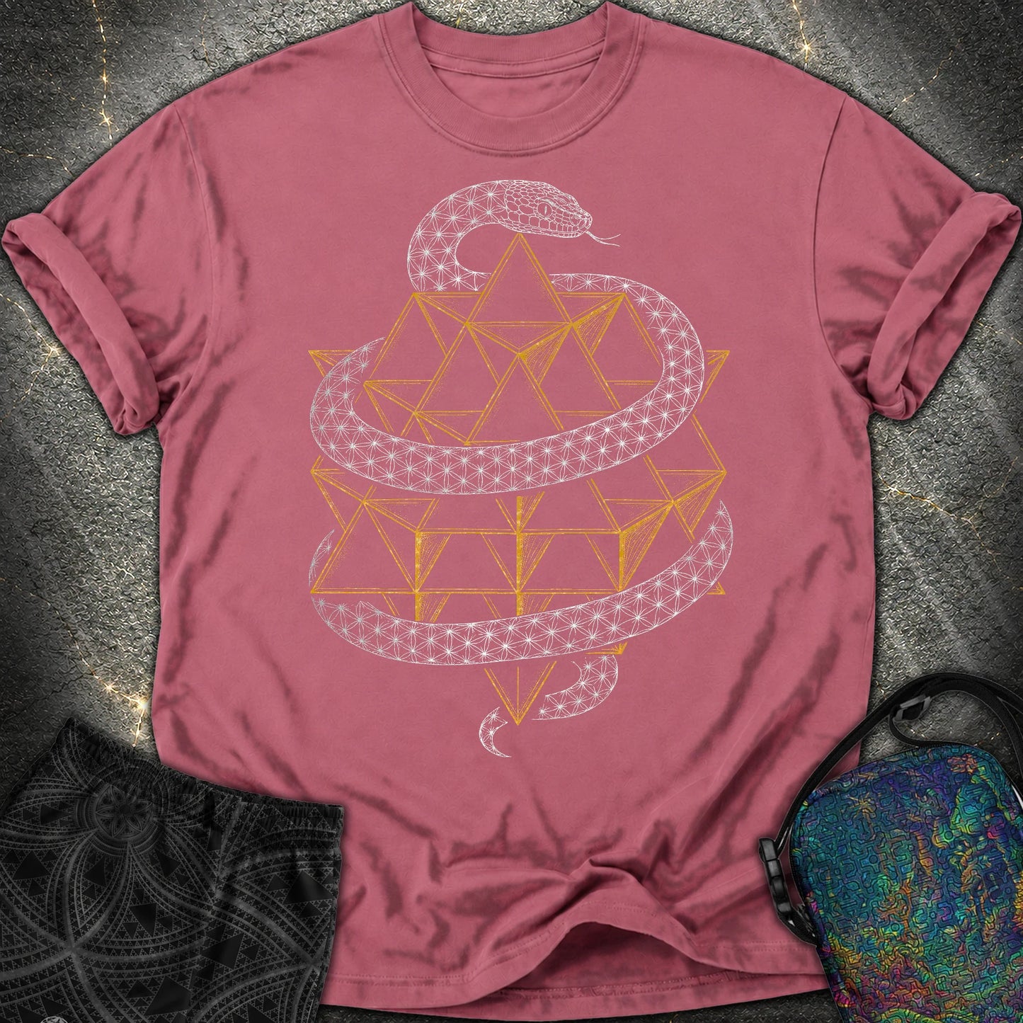 Serpent Tetrahedron Merkaba Geometry Comfort T-Shirt - Serpent Tetrahedron Merkaba Geometry Comfort T-Shirt - Brick