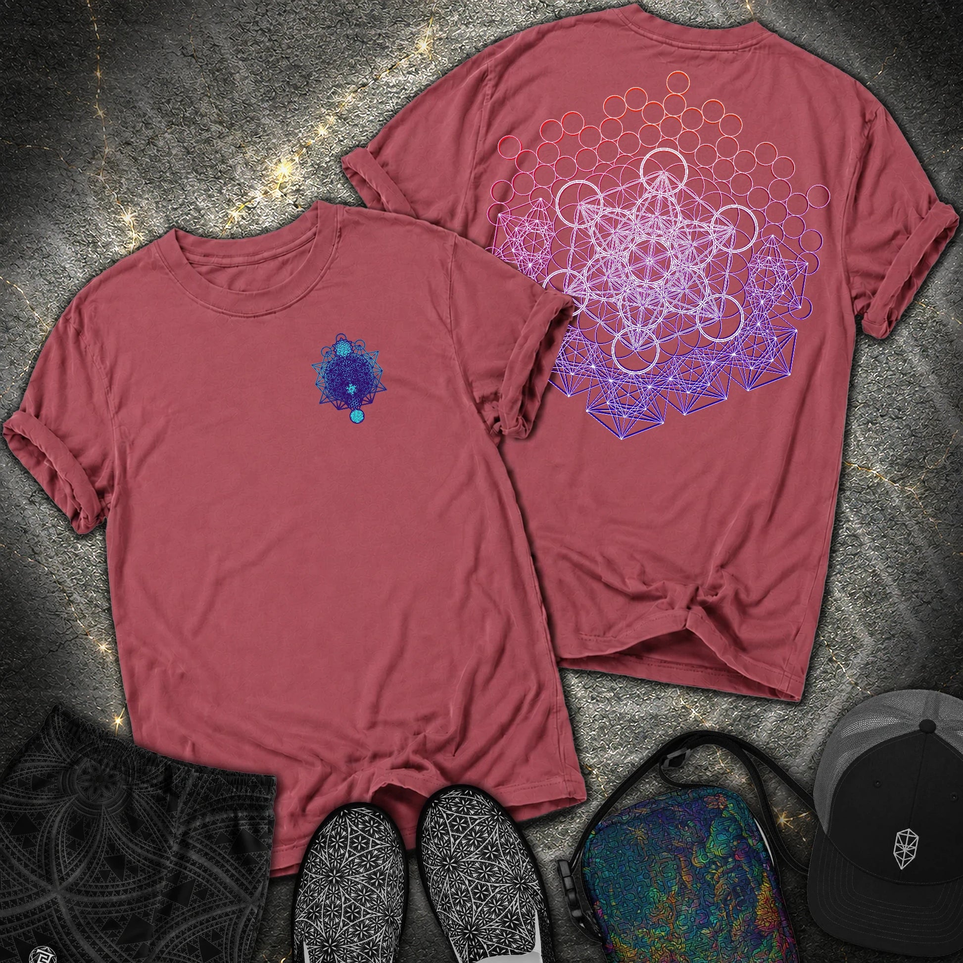 Metatron And Flower Connection Comfort 2 Sided T-Shirt - Metatron And Flower Connection Comfort 2 Sided T-Shirt - Brick