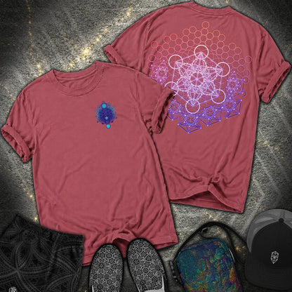 Metatron And Flower Connection Comfort 2 Sided T-Shirt - Metatron And Flower Connection Comfort 2 Sided T-Shirt - Brick