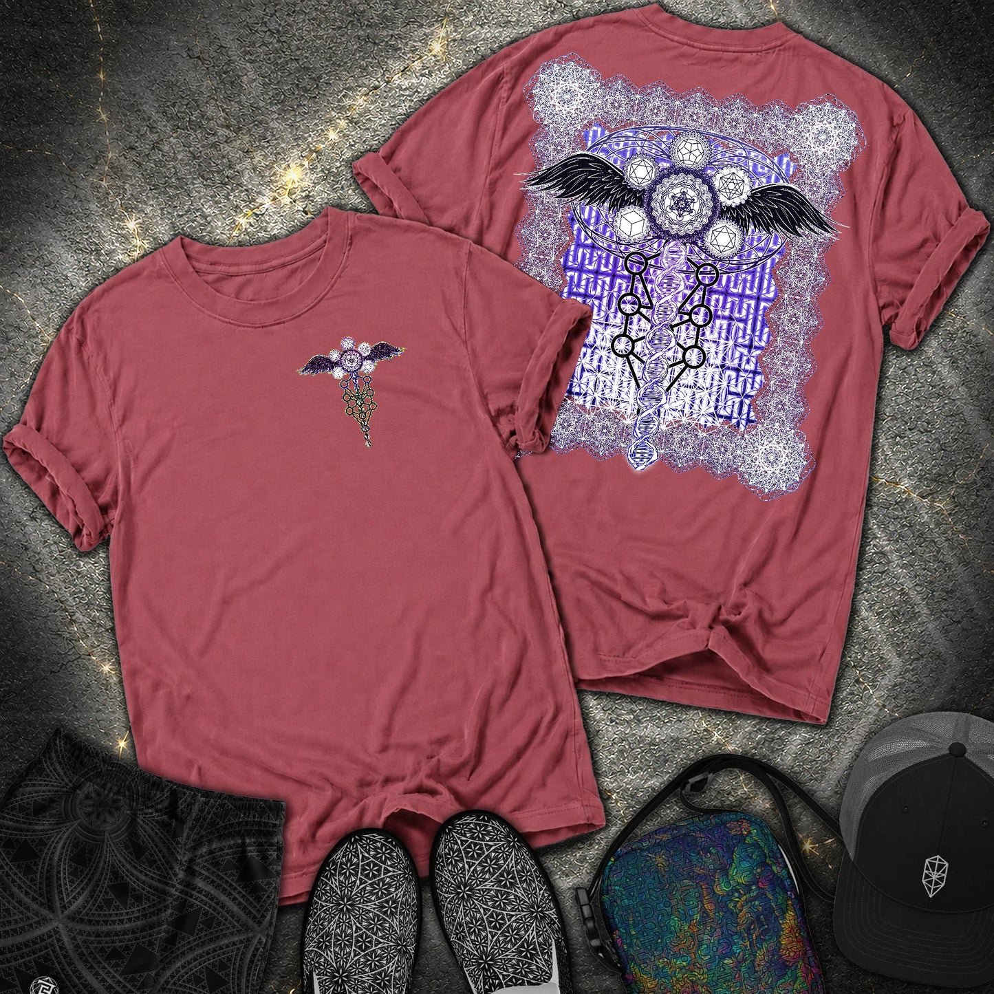 Winged Metatron DNA 2 Sided Comfort T-Shirt - Winged Metatron DNA 2 Sided Comfort T-Shirt - Brick