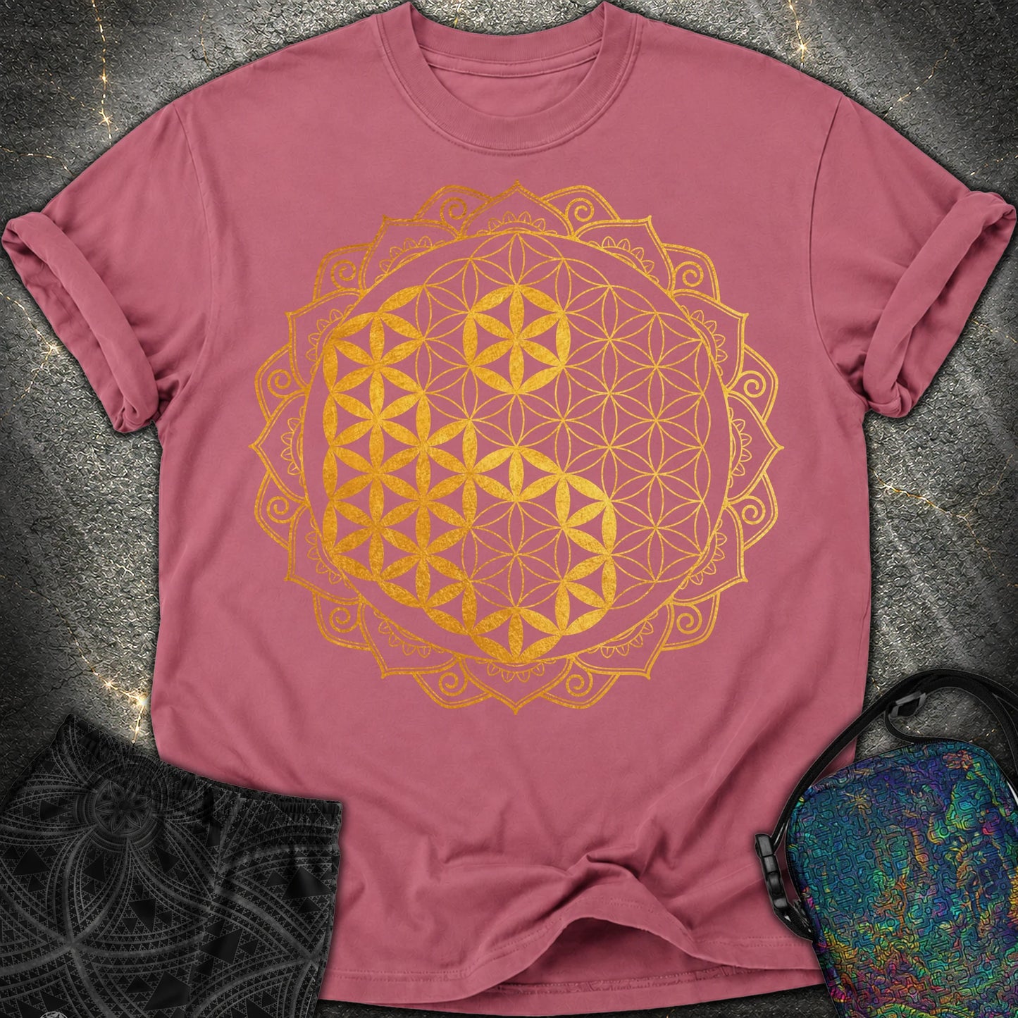 Yin Yang Gold Mandala - Yin Yang Gold Mandala Comfort T-Shirt - Brick