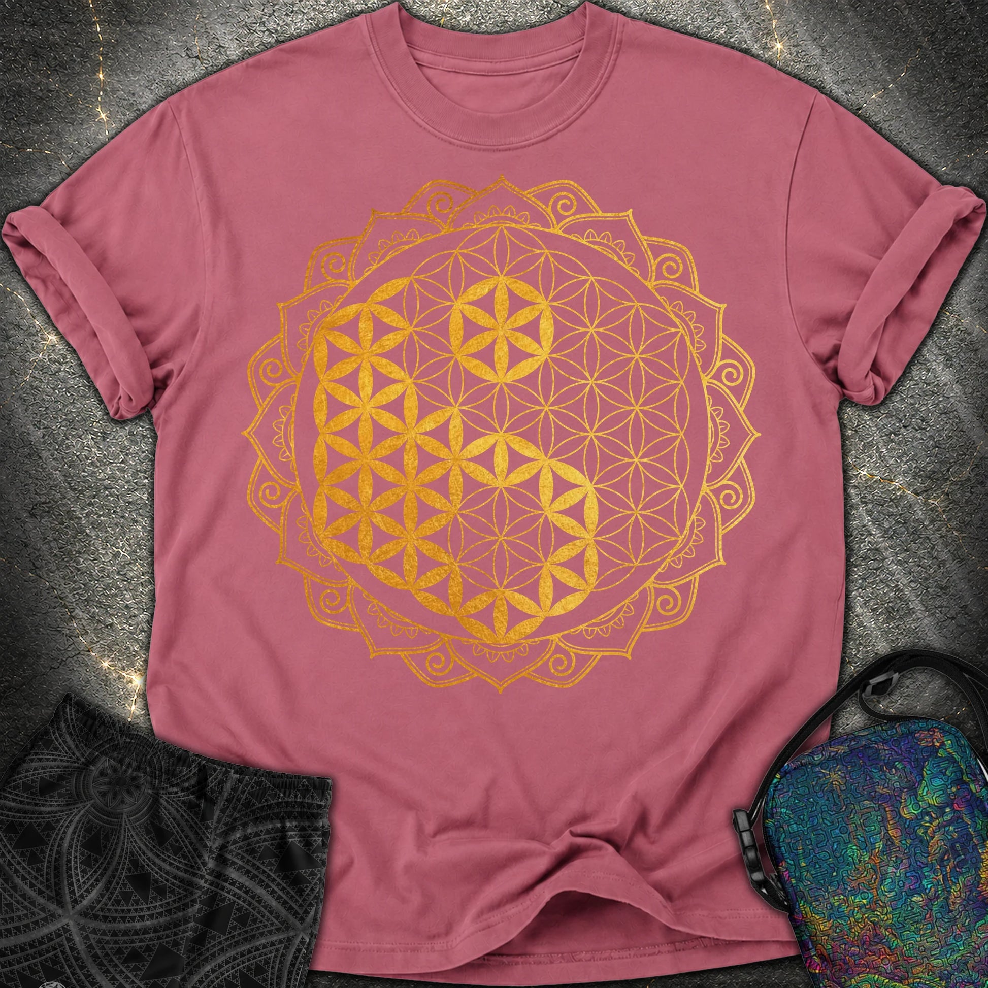 Yin Yang Gold Mandala - Yin Yang Gold Mandala Comfort T-Shirt - Brick