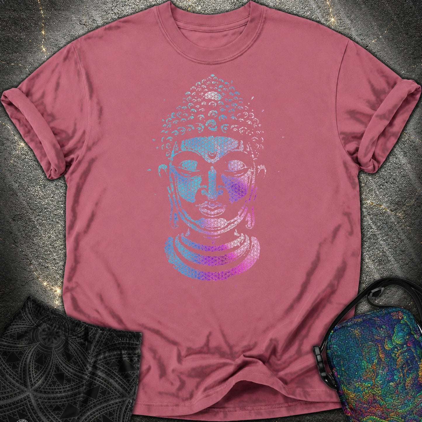 Buddha Flower Of Life Pattern Comfort T-Shirt - Buddha Flower Of Life Pattern Comfort T-Shirt - Brick