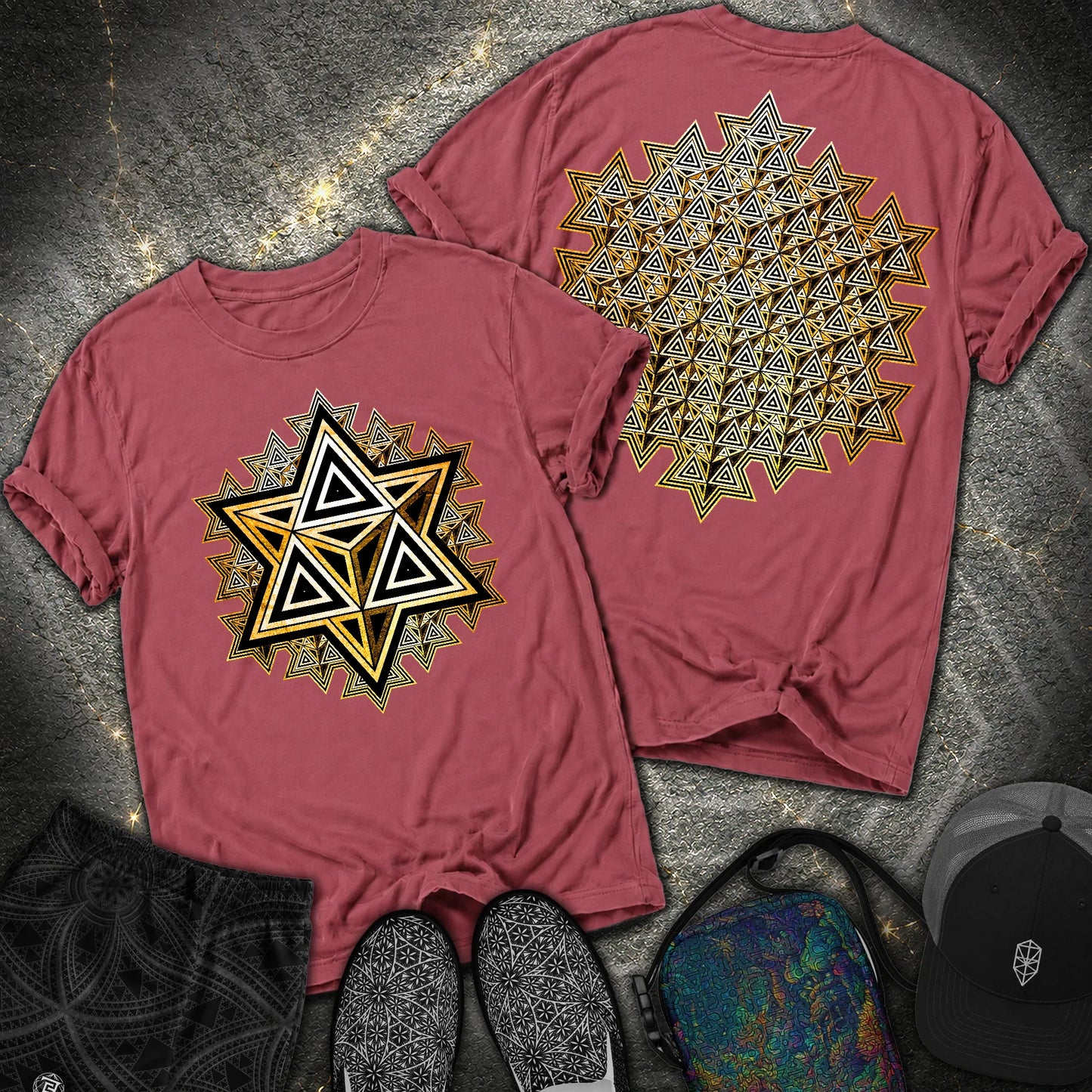 Sacred Gold Merkaba 2 Sided Comfort T-shirt - Sacred Gold Merkaba 2 Sided Comfort T-shirt - Brick