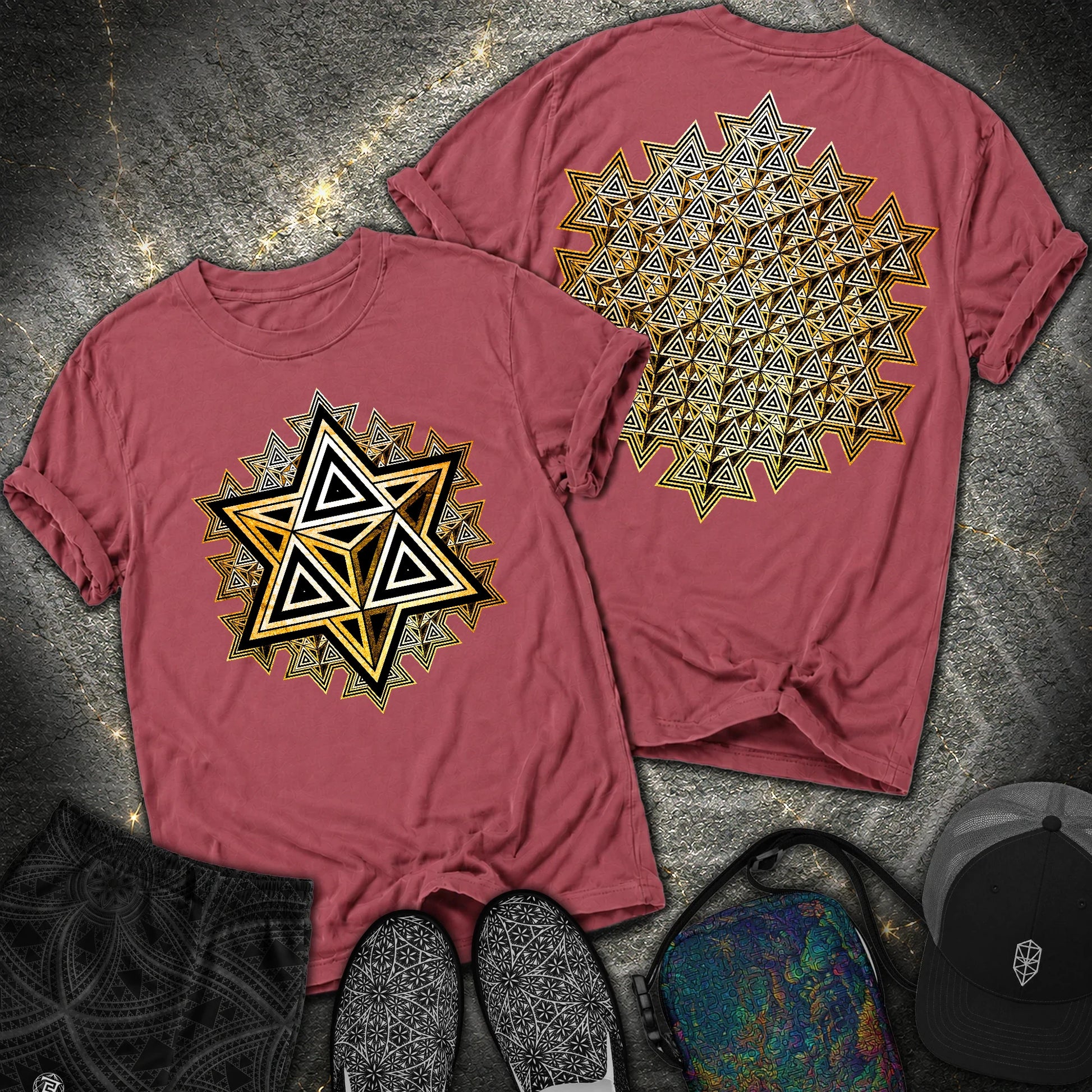 Sacred Gold Merkaba 2 Sided Comfort T-shirt - Sacred Gold Merkaba 2 Sided Comfort T-shirt - Brick