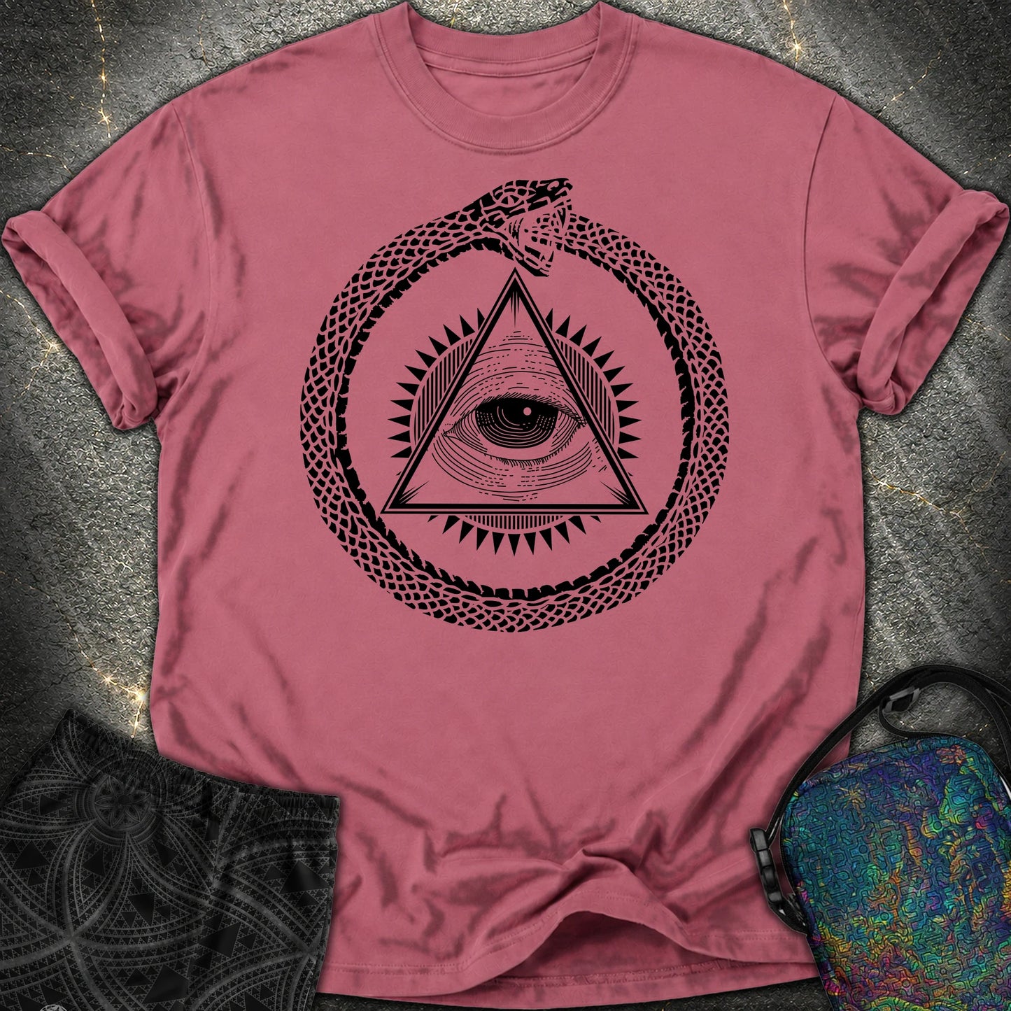 Ouroboros Eye of Providence Comfort T-Shirt - Ouroboros Eye of Providence Comfort T-Shirt - Brick