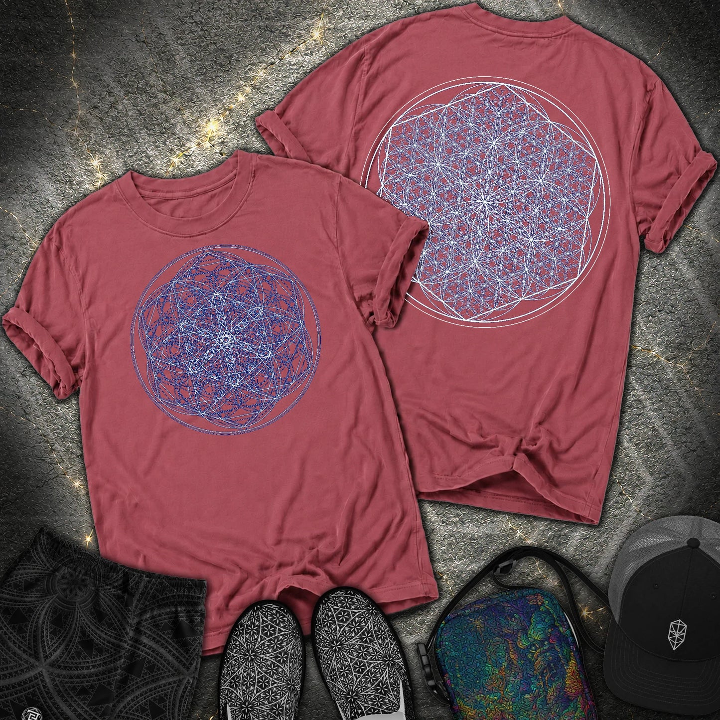 Sacred Flower Grids 2 Sided Comfort T-Shirt - Sacred Flower Grids 2 Sided Comfort T-Shirt - Brick