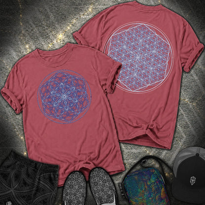 Sacred Flower Grids 2 Sided Comfort T-Shirt - Sacred Flower Grids 2 Sided Comfort T-Shirt - Brick