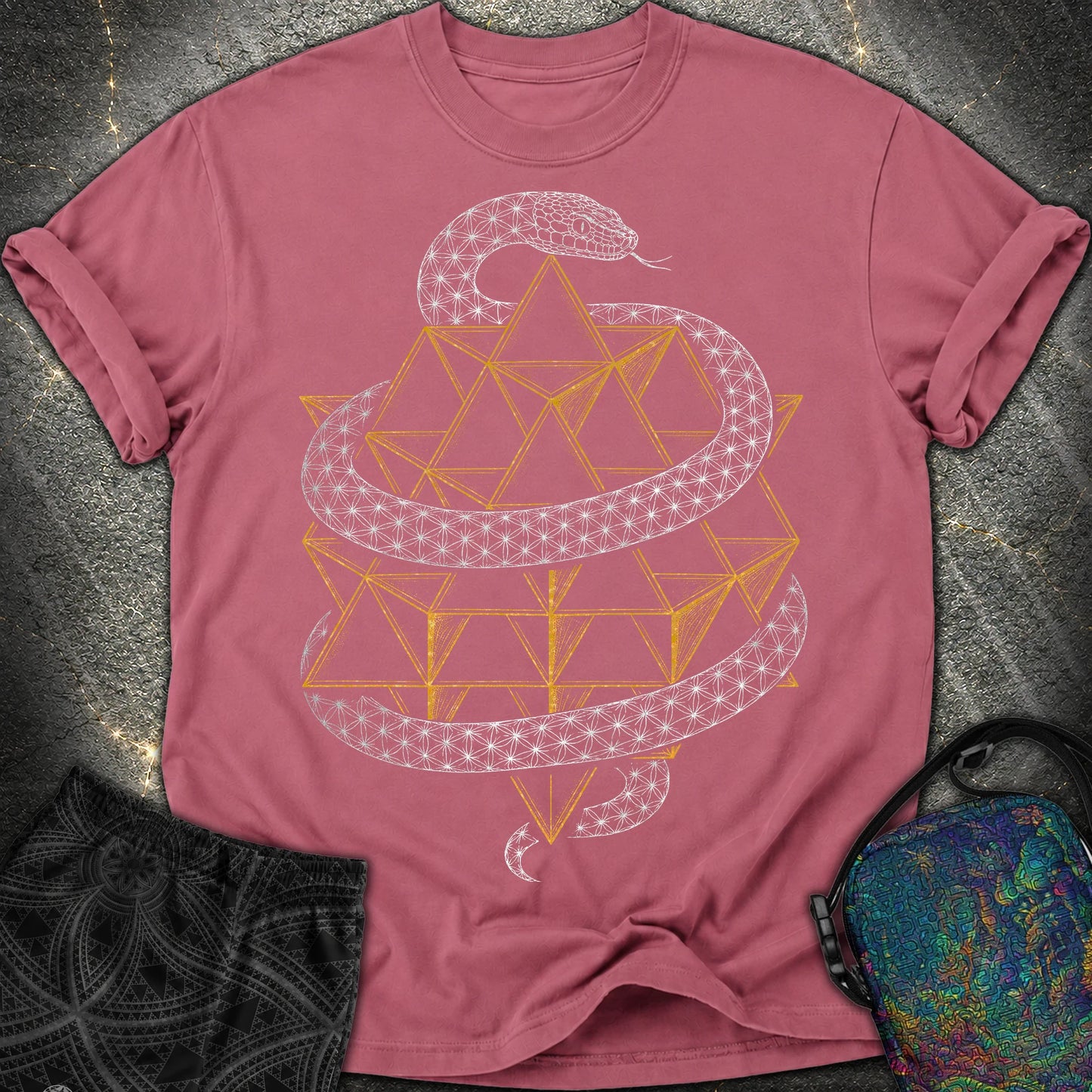 Serpent Tetrahedron Merkaba Geometry - Serpent Tetrahedron Merkaba Geometry Comfort T-Shirt - Brick