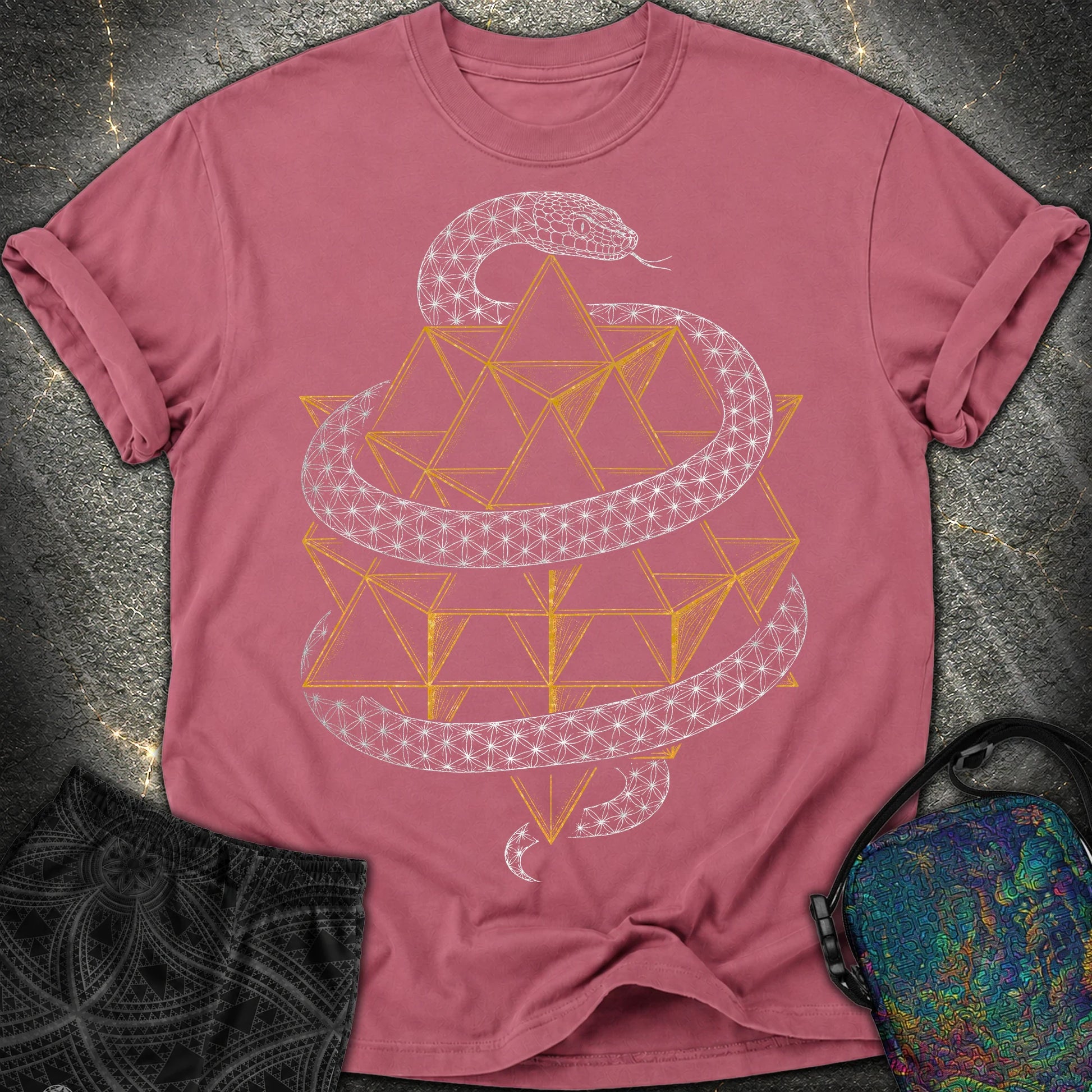 Serpent Tetrahedron Merkaba Geometry - Serpent Tetrahedron Merkaba Geometry Comfort T-Shirt - Brick