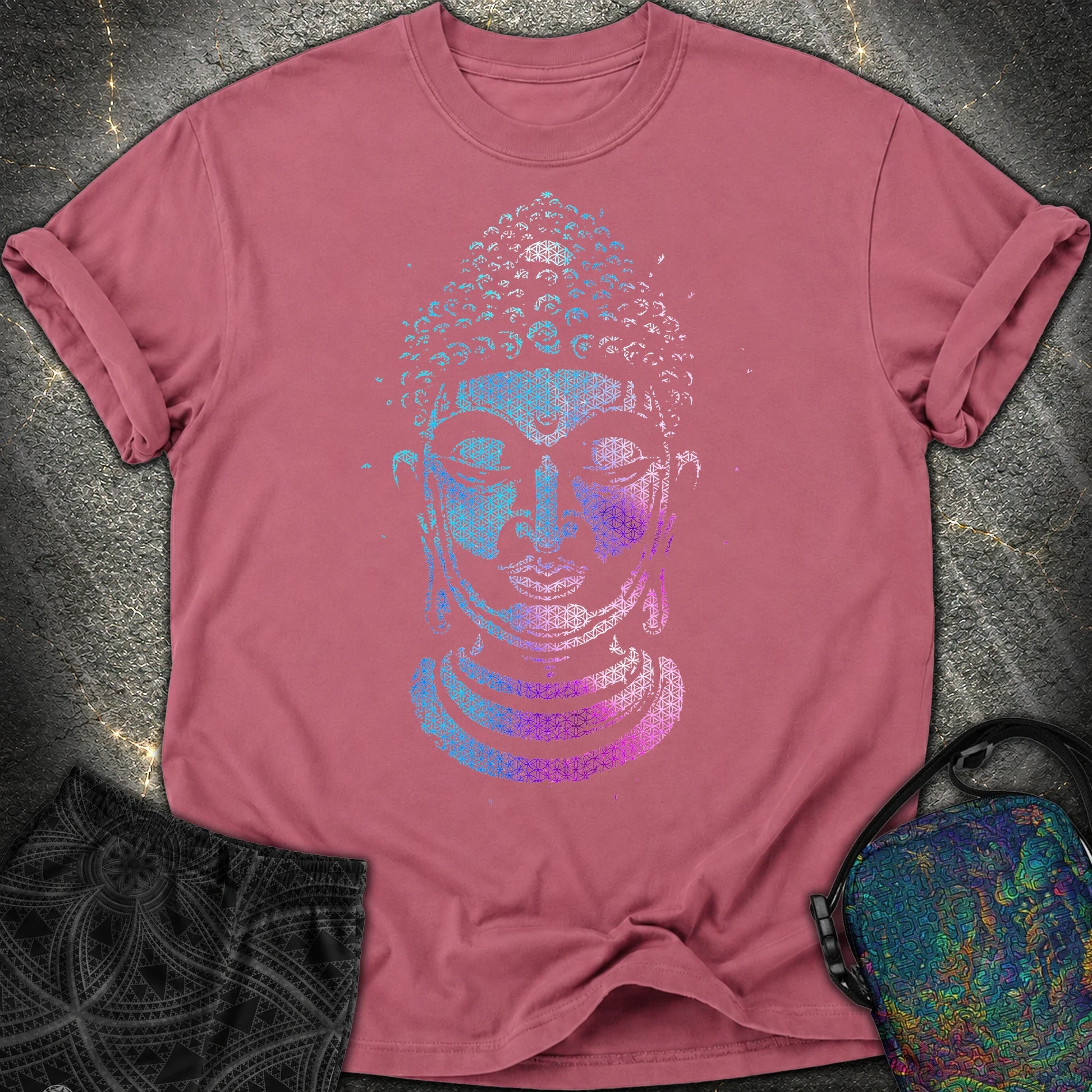 Buddha Flower Of Life Pattern Comfort T-Shirt - Buddha Flower Of Life Pattern Comfort T-Shirt - Brick