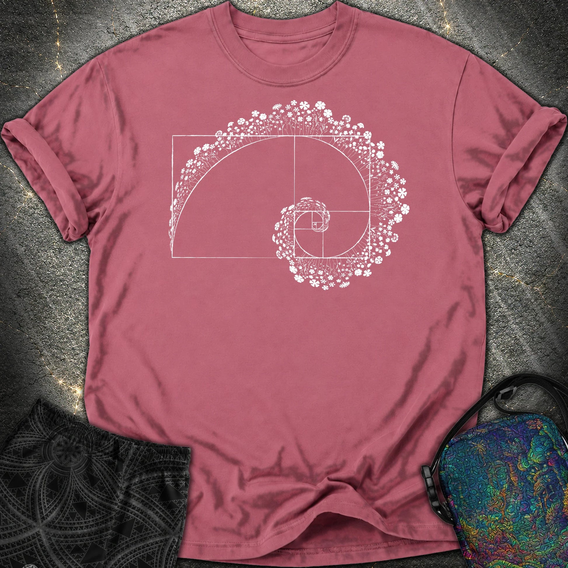 Golden Ratio Flower Spiral Comfort T-Shirt - Golden Ratio Flower Spiral Comfort T-Shirt - Brick