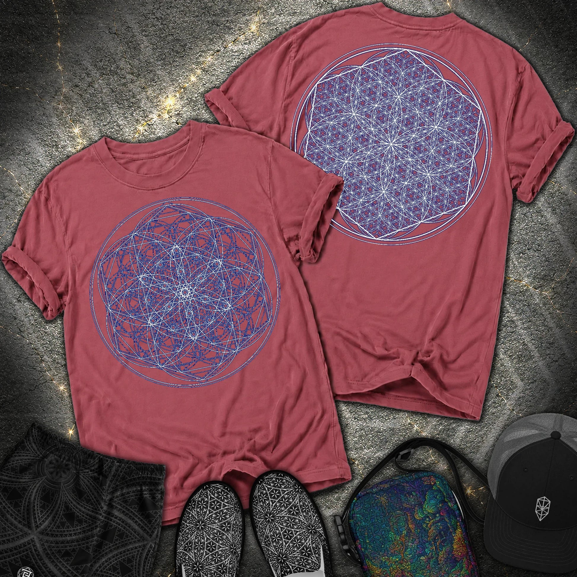 Sacred Flower Grids - Sacred Flower Grids 2 Sided Comfort T-Shirt - Brick