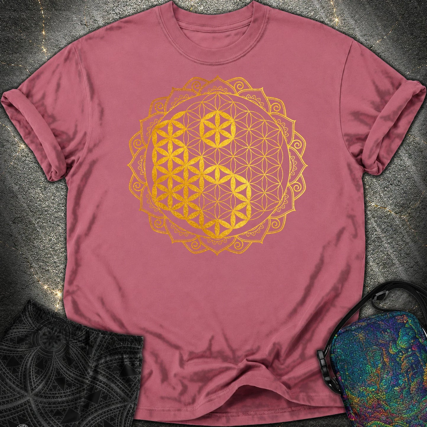 Yin Yang Gold Mandala Comfort T-Shirt - Yin Yang Gold Mandala Comfort T-Shirt - Brick
