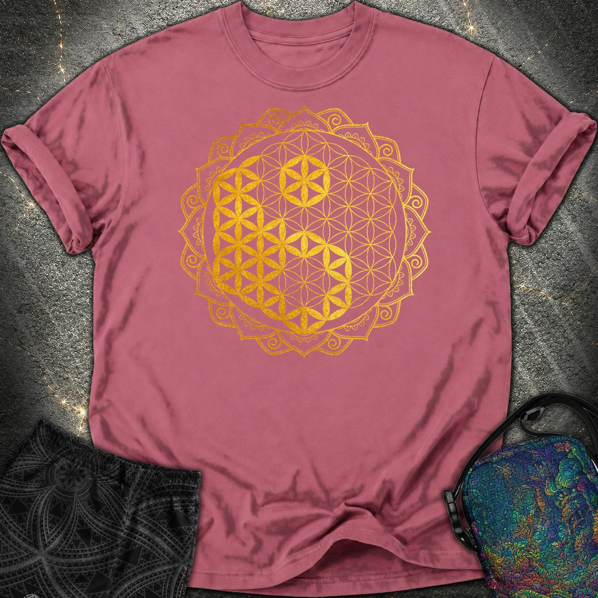 Yin Yang Gold Mandala Comfort T-Shirt - Yin Yang Gold Mandala Comfort T-Shirt - Brick