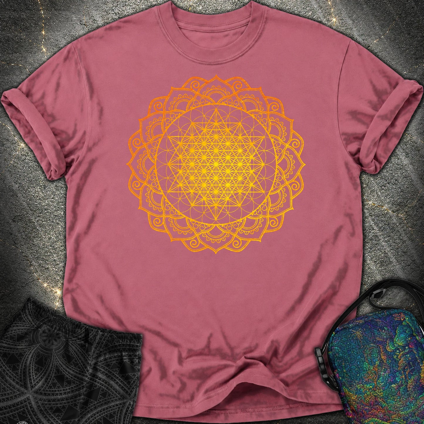 Tetrahedron Mandala Comfort T-Shirt - Tetrahedron Mandala Comfort T-Shirt - Brick