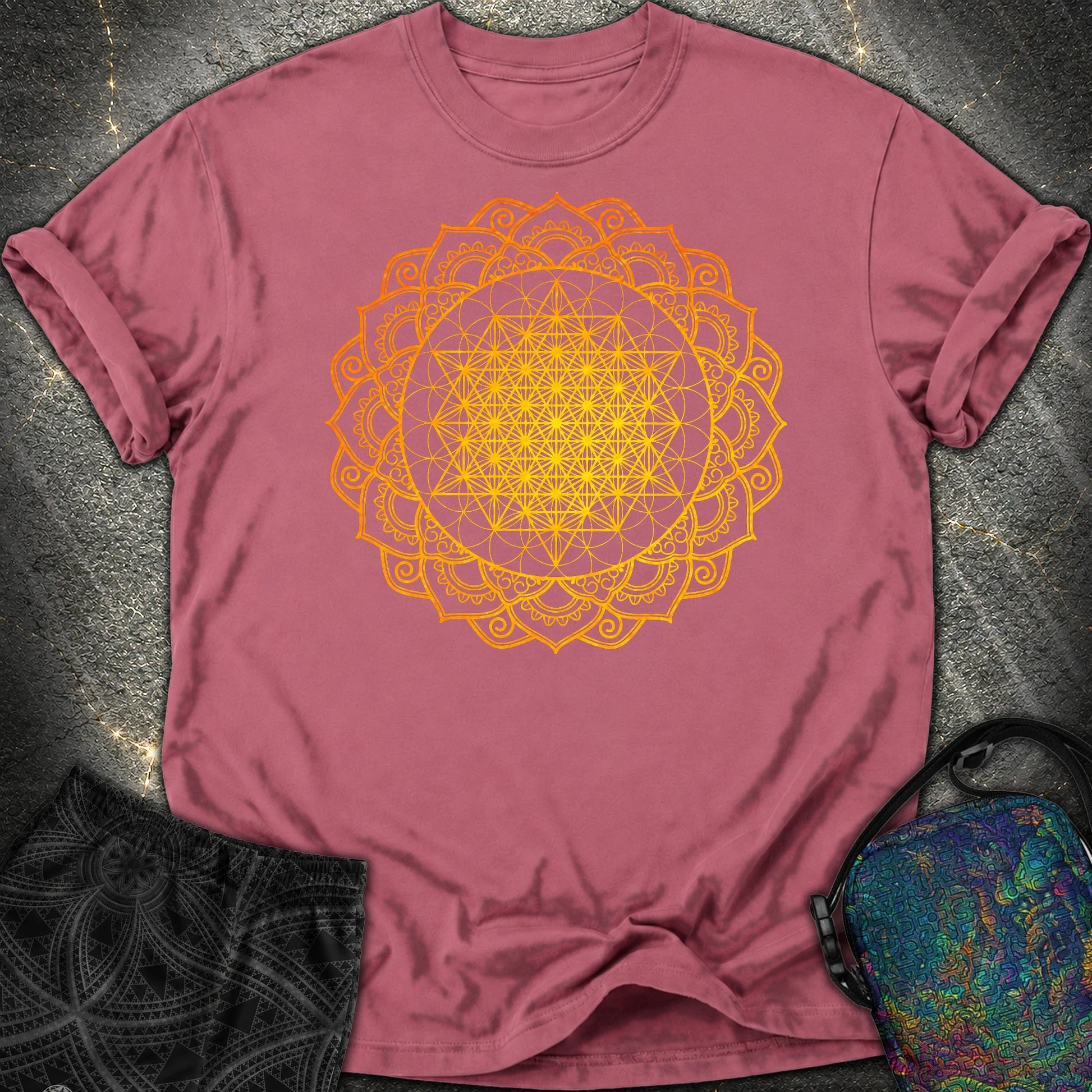 Tetrahedron Mandala Comfort T-Shirt - Tetrahedron Mandala Comfort T-Shirt - Brick