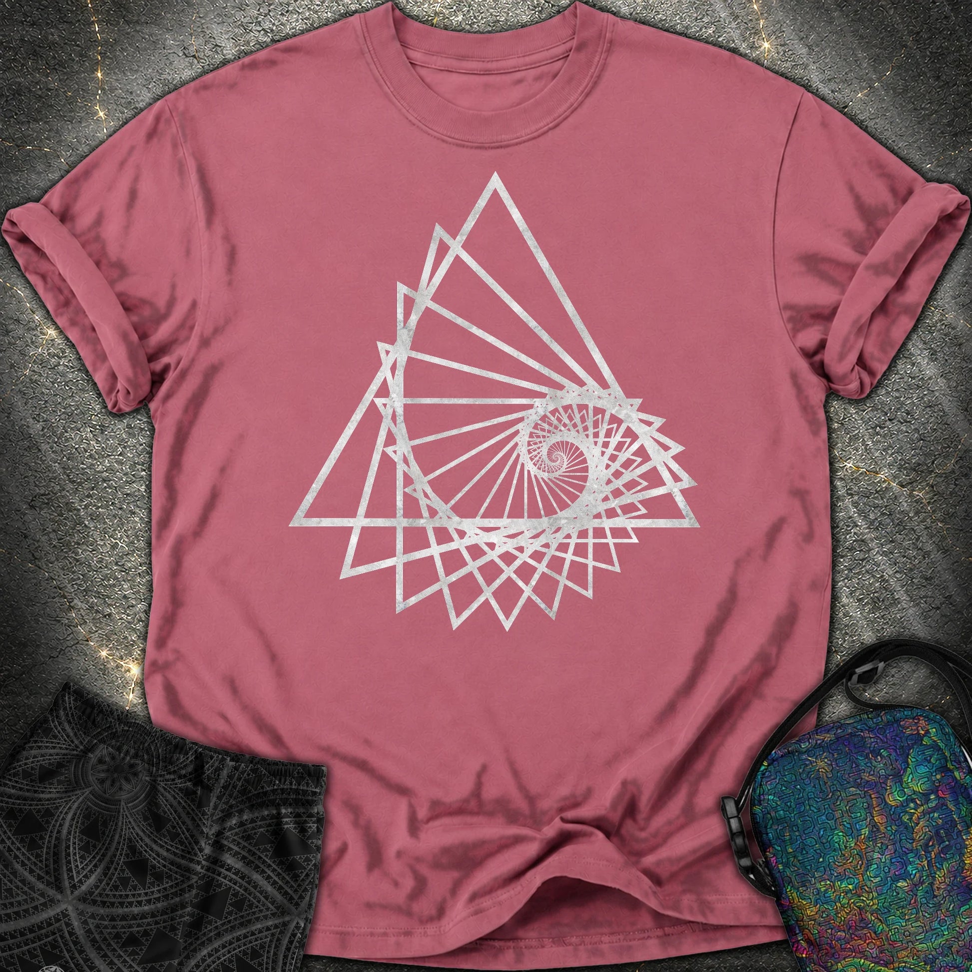 Spiralling Triangle Geometric Comfort T-Shirt - Spiralling Triangle Geometric Comfort T-Shirt - Brick