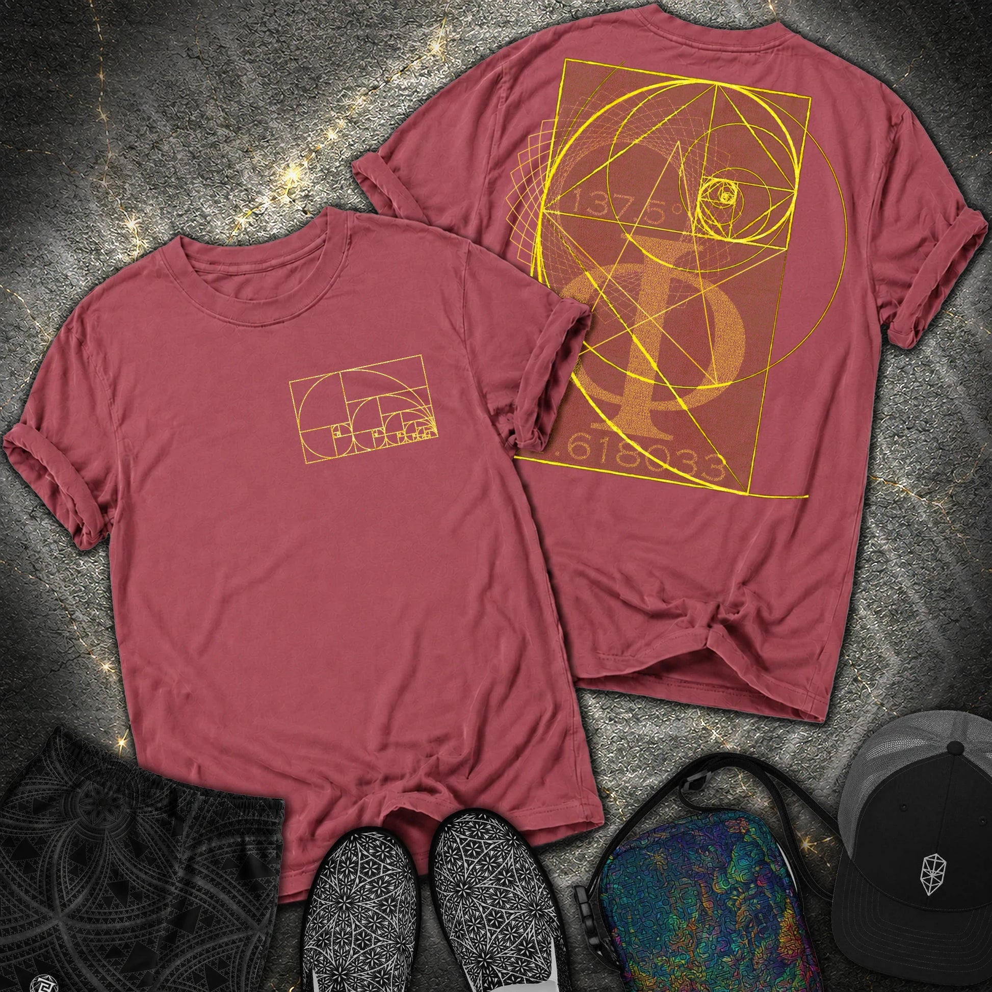 Golden Ratio Spirals 2 Sided T-Shirt - Golden Ratio Spirals 2 Sided Comfort T-Shirt - Brick