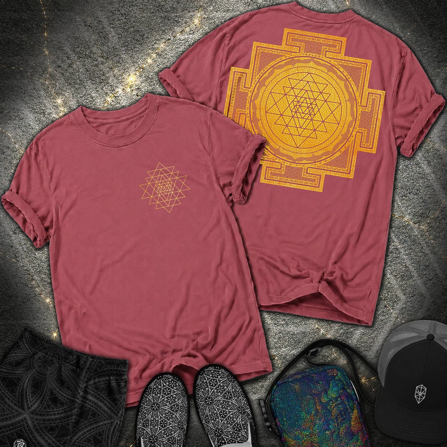 Sri Yantra Patterns 2 Sided T-Shirt - Sri Yantra Patterns 2 Sided Comfort T-Shirt - Brick