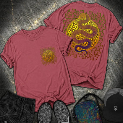 Shipibo Kene Cosmic Snake Comfort 2 Sided T-shirt - Shipibo Kene Cosmic Snake Comfort 2 Sided T-shirt - Brick