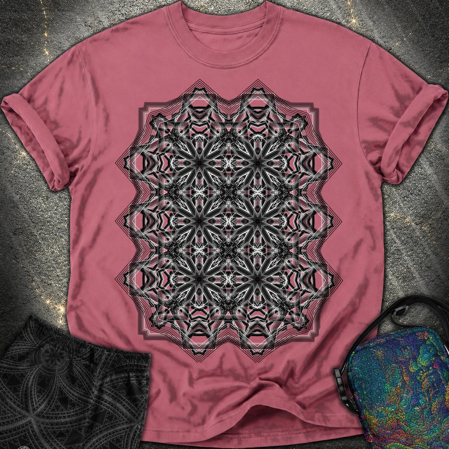 Monochrome Geometric Nexus - Monochrome Geometric Nexus Comfort T-Shirt - Brick