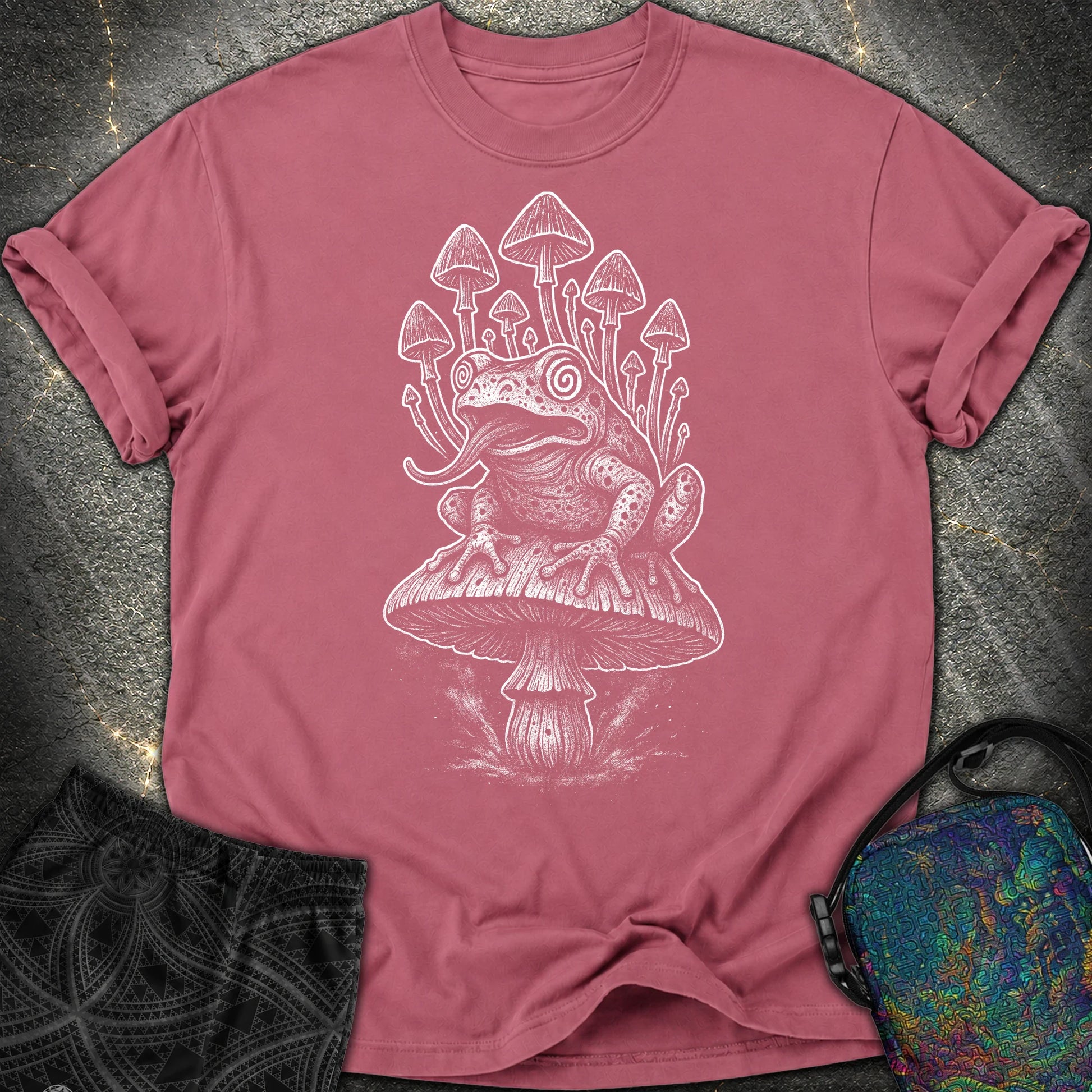 Mushroom Frog Psychedelic Comfort T-Shirt - Mushroom Frog Psychedelic Comfort T-Shirt - Brick