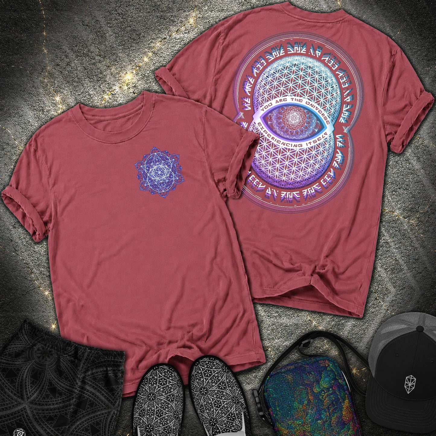 Alan Watts Universe 2 Sided Comfort T-Shirt - Alan Watts Universe 2 Sided Comfort T-Shirt - Brick