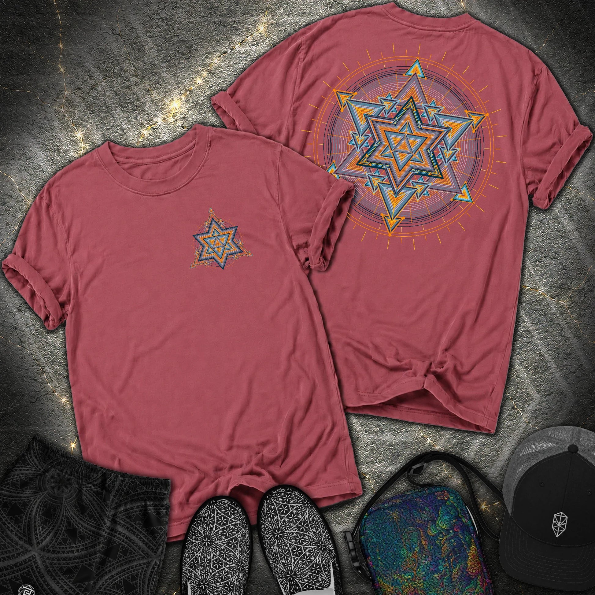 Merkaba Light Matrix Small Front 2 Sided Comfort T-Shirt - Merkaba Light Matrix Small Front 2 Sided Comfort T-Shirt - Brick