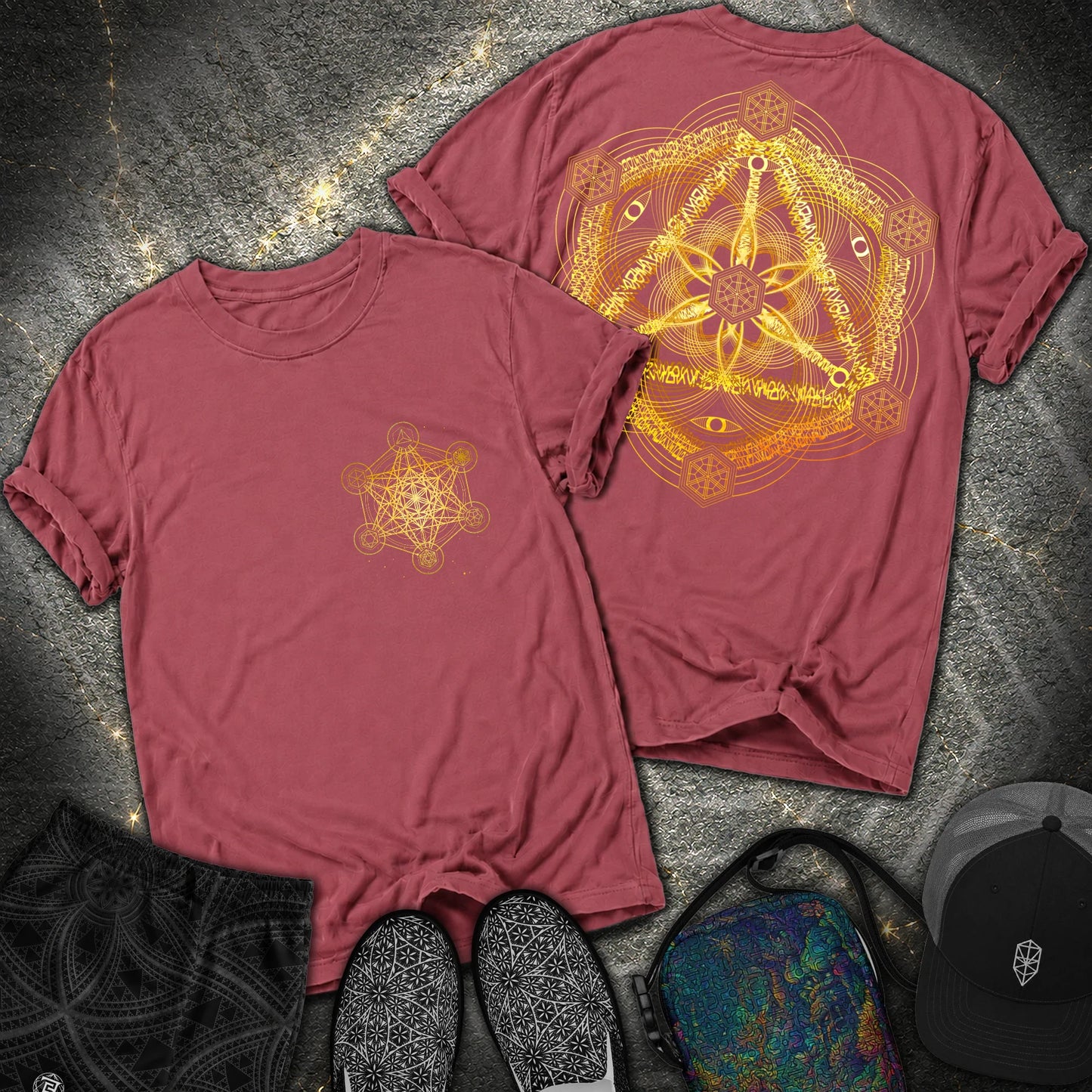 Interdimensional Tesseract Metatron 2 Sided T-Shirt - Interdimensional Tesseract Metatron 2 Sided Comfort T-Shirt - Brick