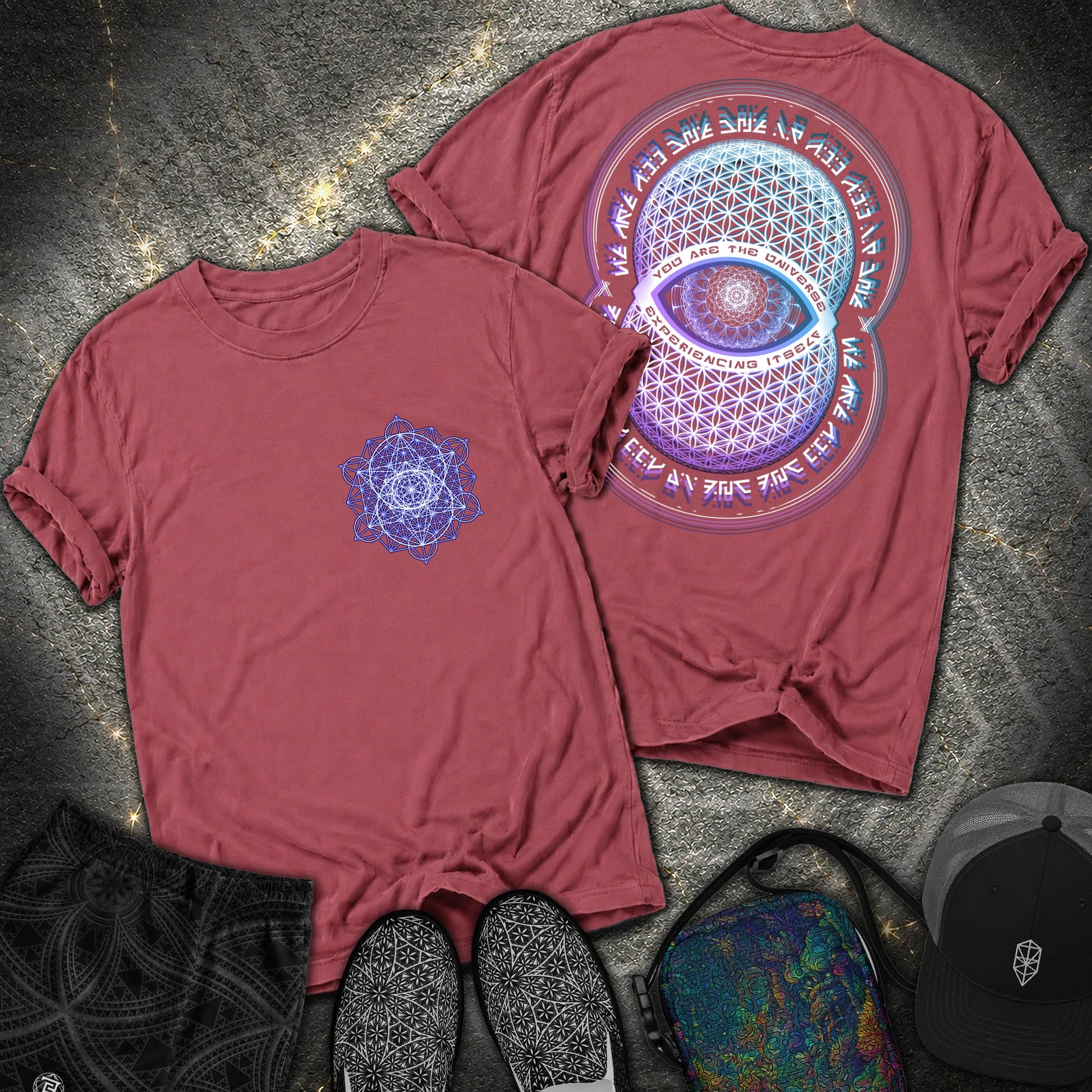 Alan Watts Universe 2 Sided T-Shirt - Alan Watts Universe 2 Sided Comfort T-Shirt - Brick