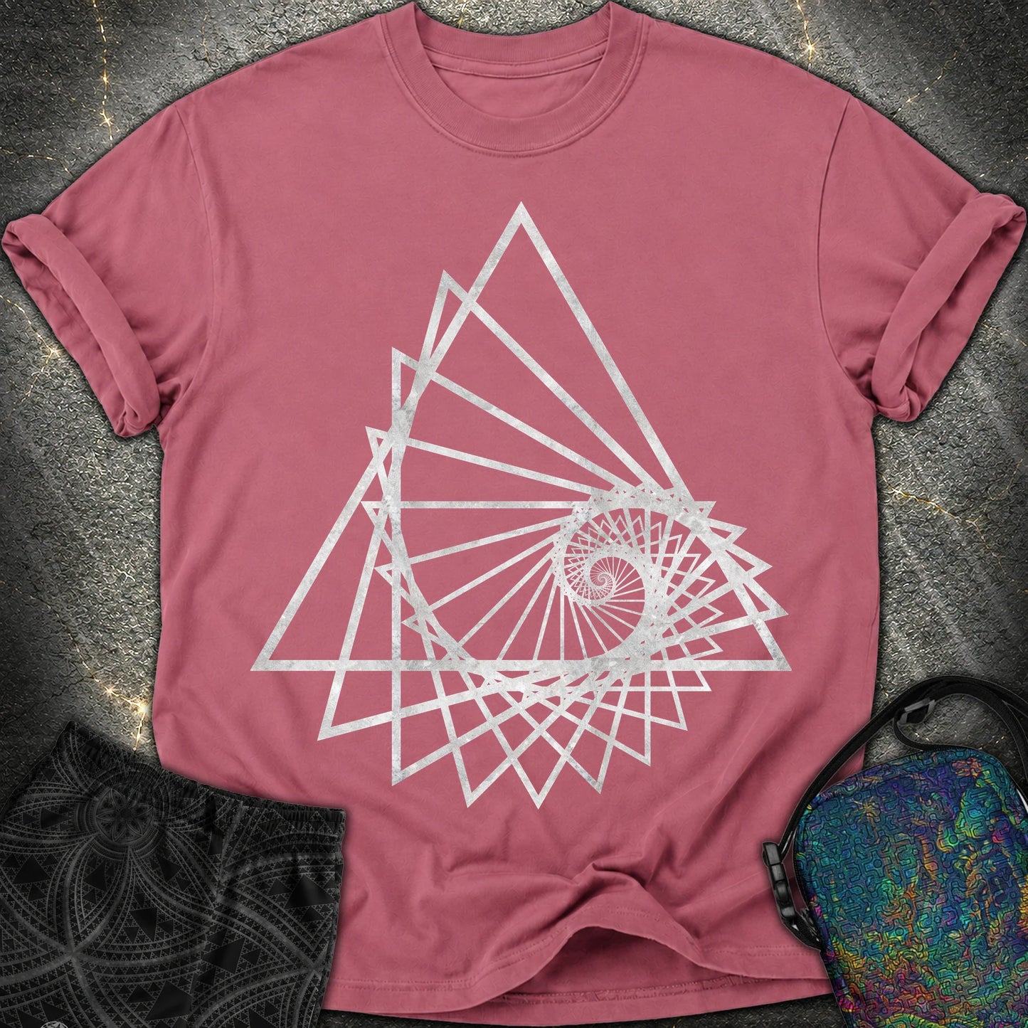 Spiralling Triangle Geometric T-Shirt - Spiralling Triangle Geometric Comfort T-Shirt - Brick