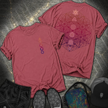 64 Tetrahedron Platonic Solids Metatron 2 Sided Comfort T-shirt - 64 Tetrahedron Platonic Solids Metatron 2 Sided Comfort T-shirt - Brick