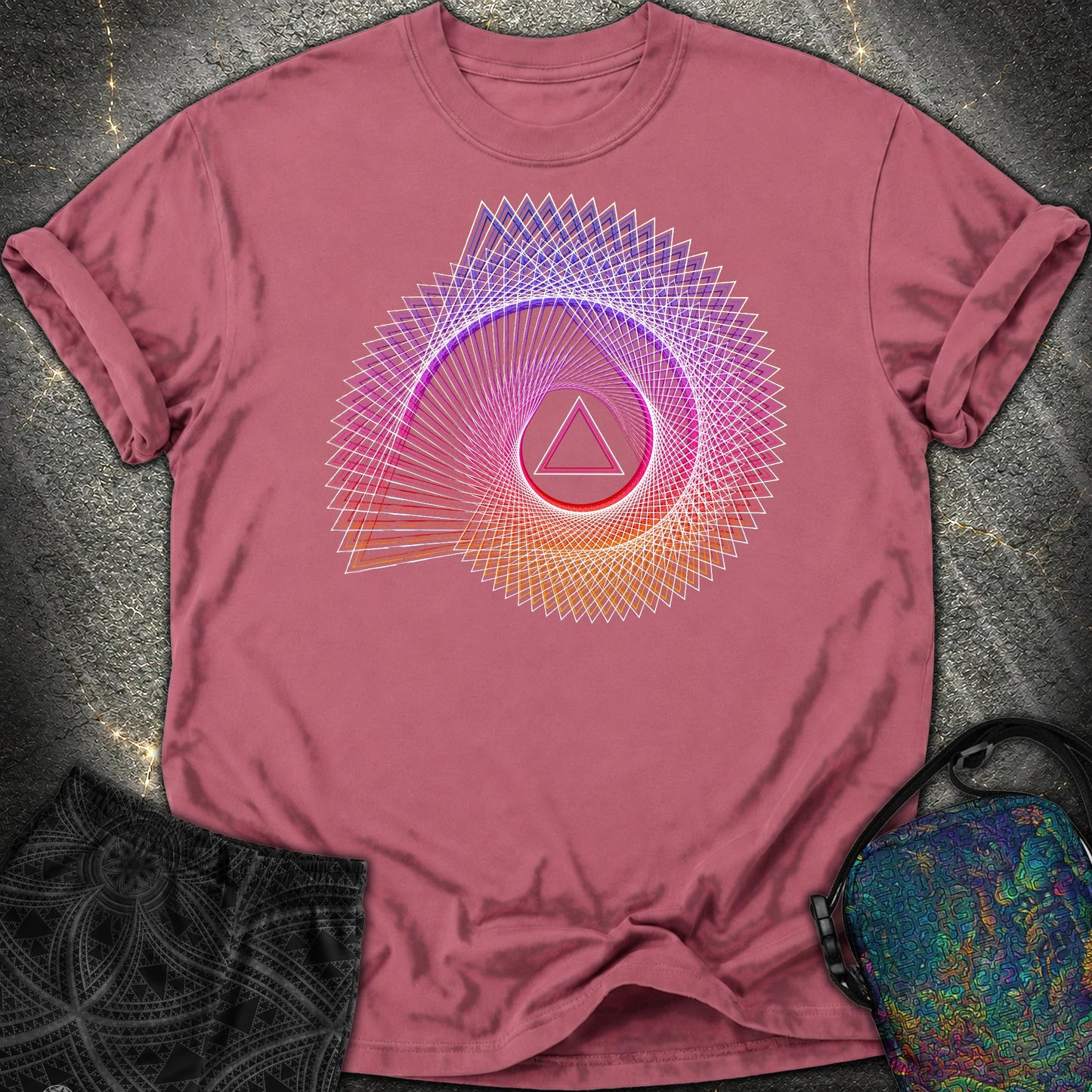 Spiralling Gradient Triangle Comfort T-Shirt - Spiralling Gradient Triangle Comfort T-Shirt - Brick