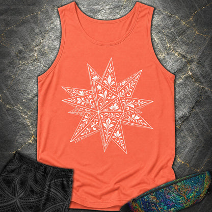 White Floral Stellated Dodecahedron - White Floral Stellated Dodecahedron Comfort Tank Top - Bright Salmon