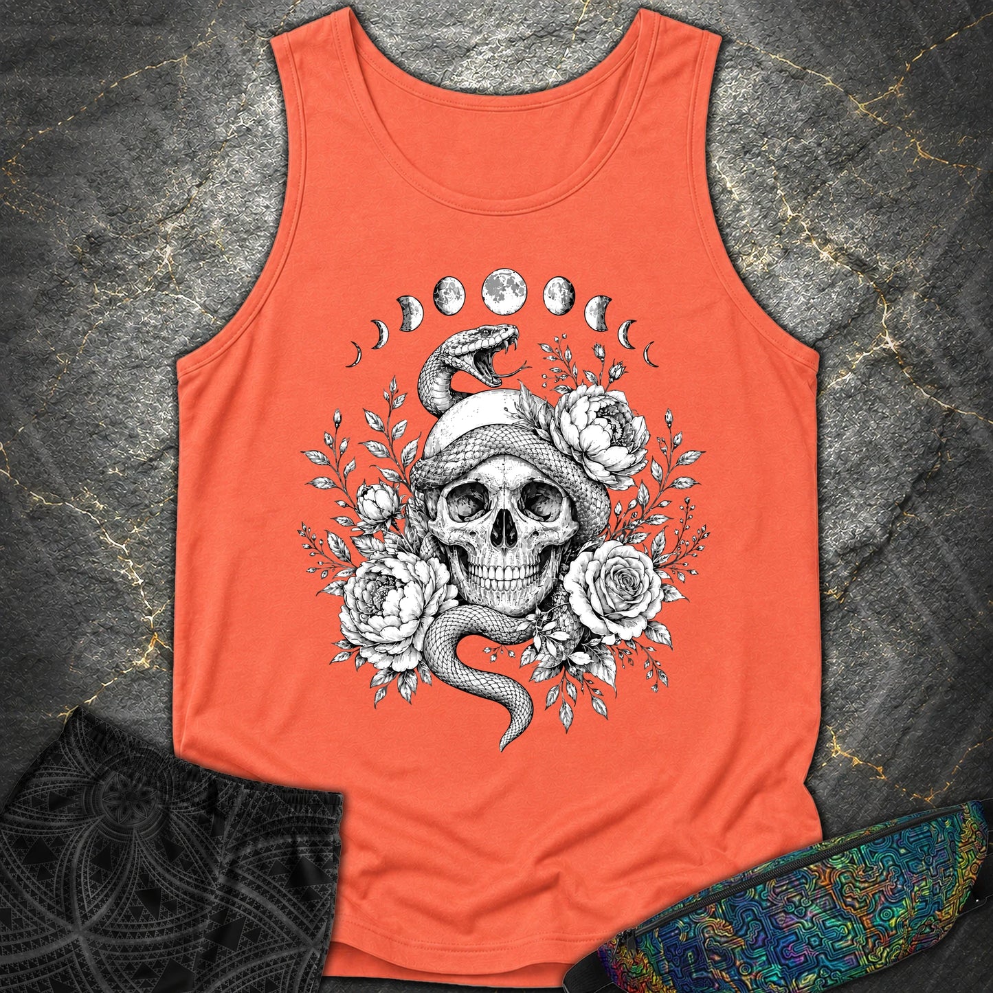 Skull Snake Moon Phases - Skull Snake Moon Phases Comfort Tank Top - Bright Salmon