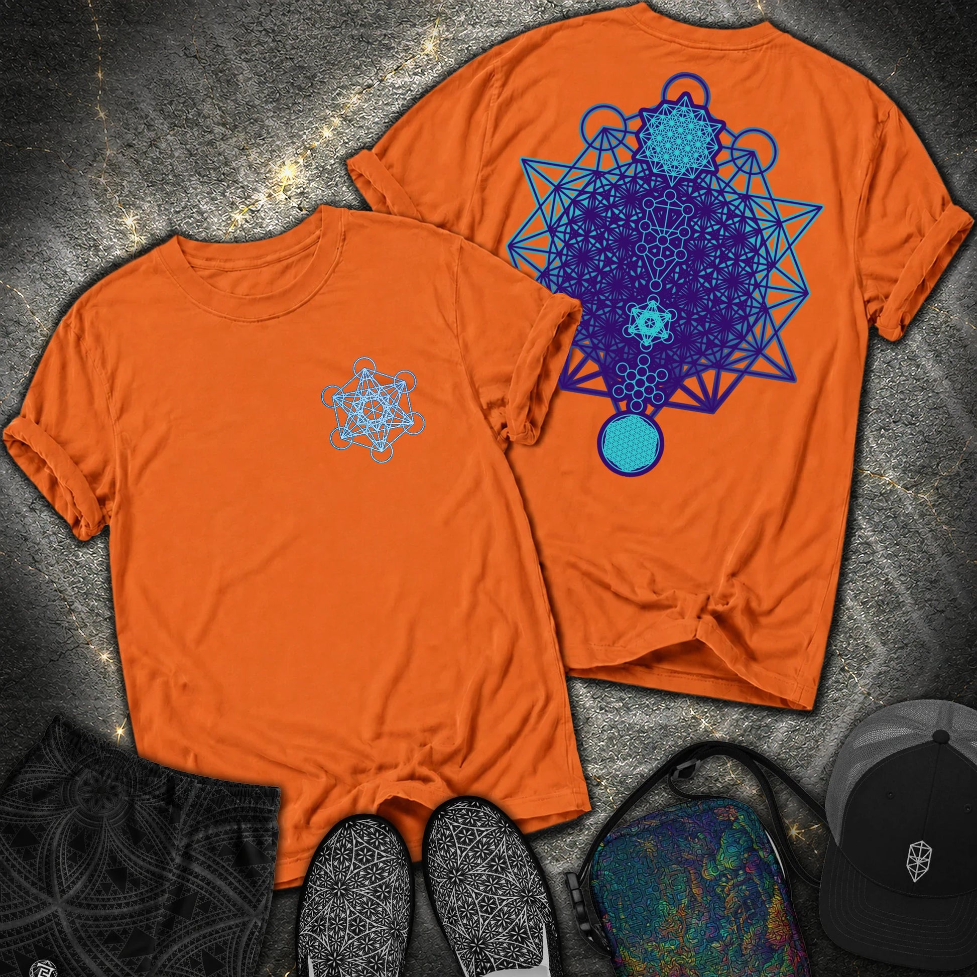 All The Sacred Geometry Comfort 2 Sided T-Shirt - All The Sacred Geometry Comfort 2 Sided T-Shirt - Burnt Orange