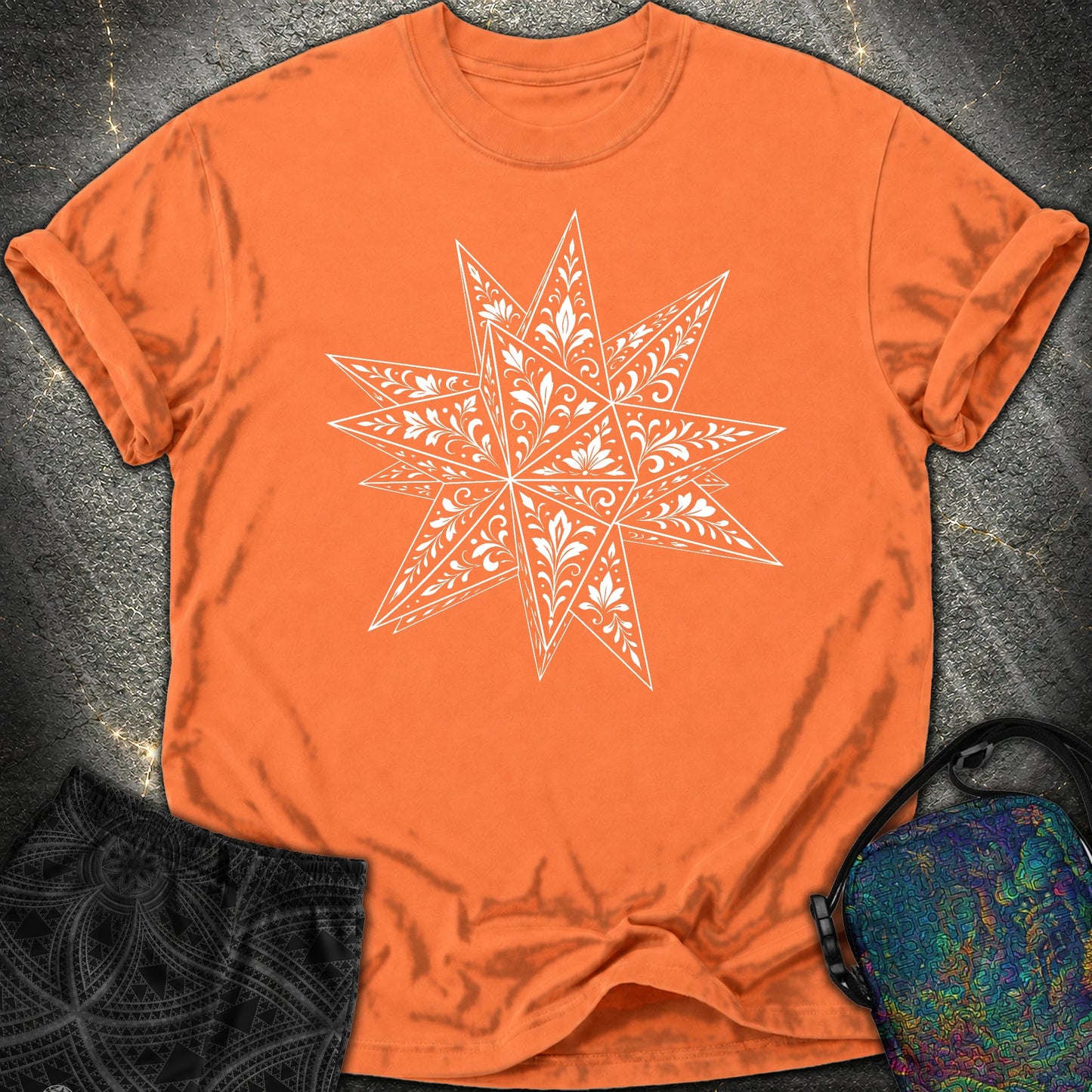 White Floral Stellated Dodecahedron Comfort T-Shirt - White Floral Stellated Dodecahedron Comfort T-Shirt - Burnt Orange