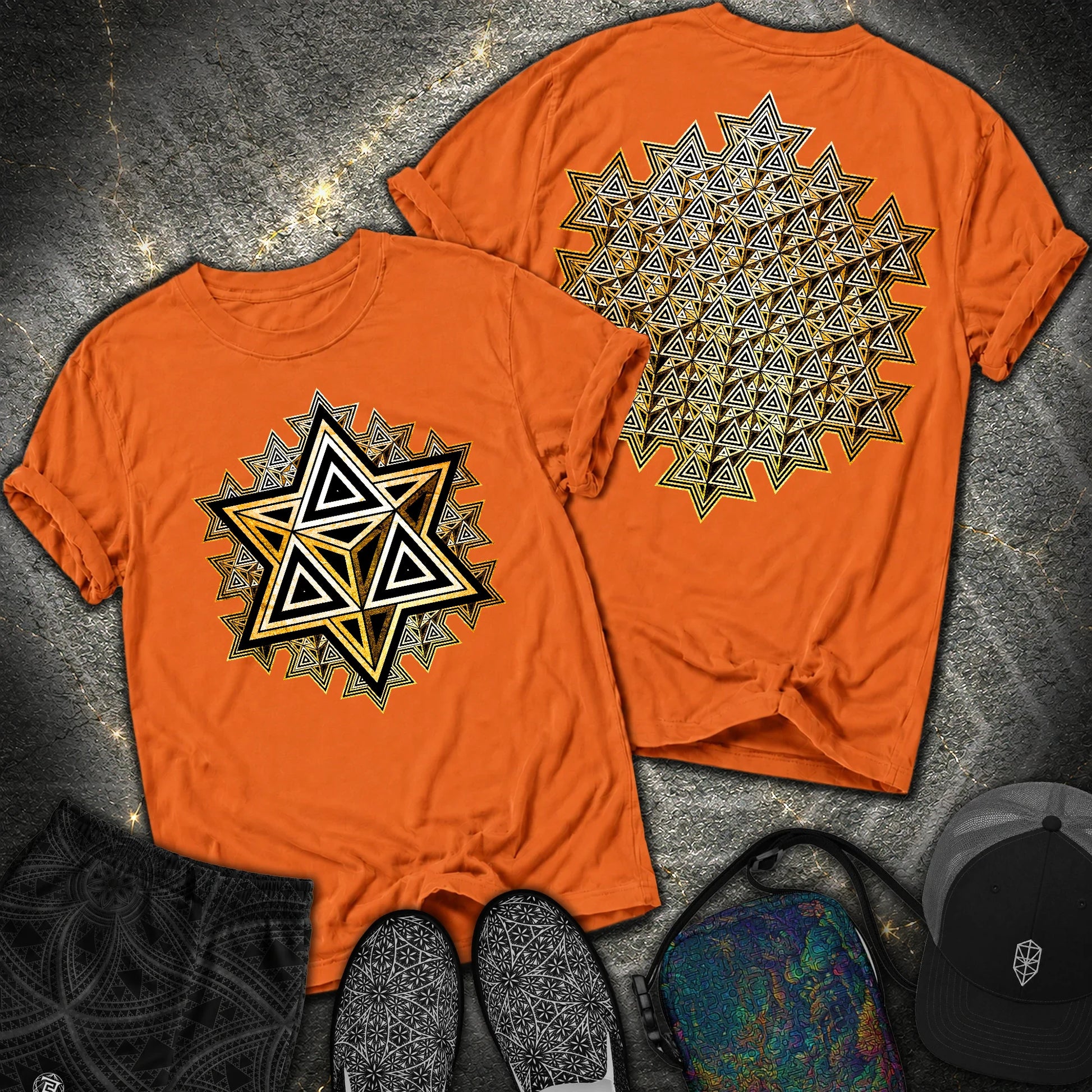 Sacred Gold Merkaba 2 Sided Comfort T-shirt - Sacred Gold Merkaba 2 Sided Comfort T-shirt - Burnt Orange