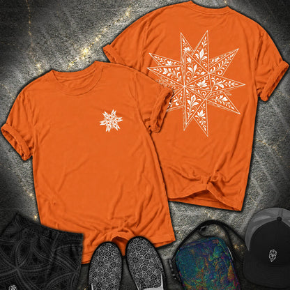 White Floral Stellated Dodecahedron 2 Sided Comfort T-Shirt - White Floral Stellated Dodecahedron 2 Sided Comfort T-Shirt - Burnt Orange