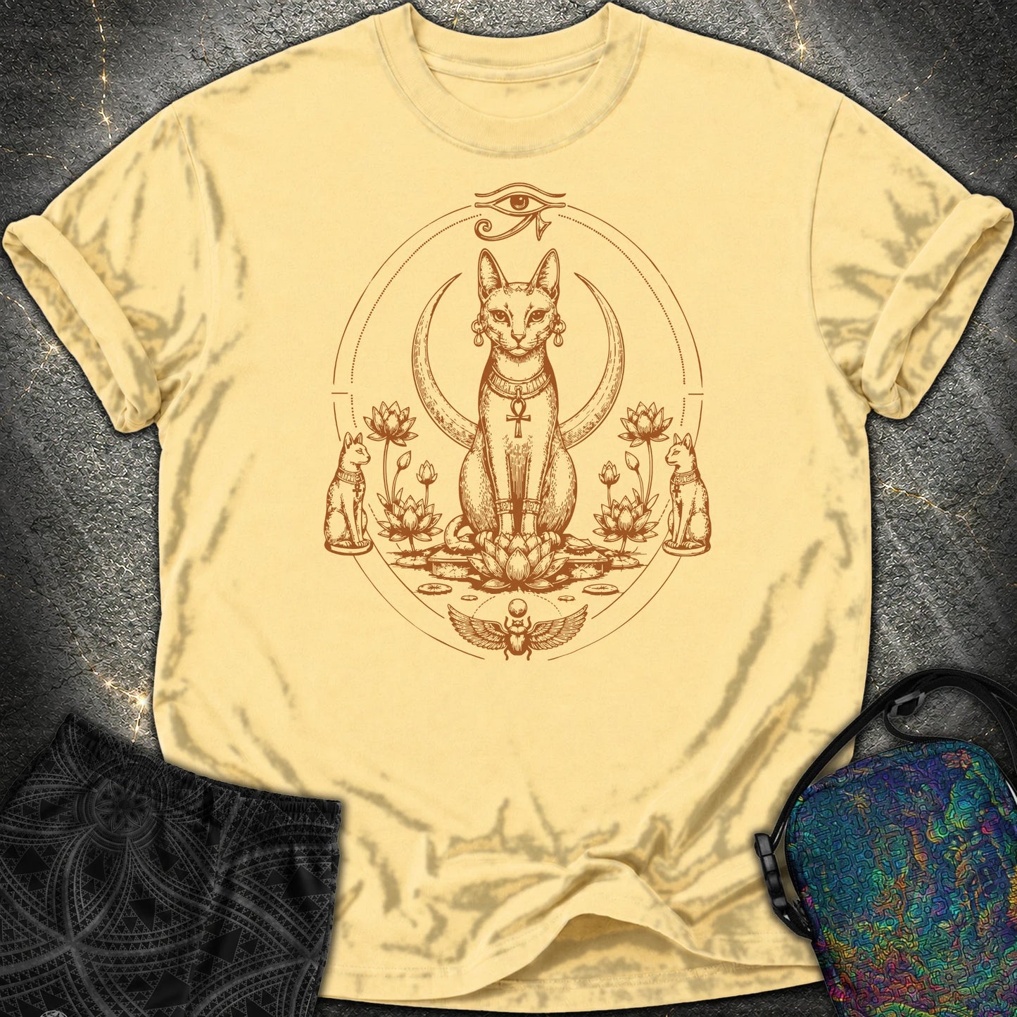 Sacred Cat Among Lotus Blooms - Sacred Cat Among Lotus Blooms Comfort T-Shirt - Butter