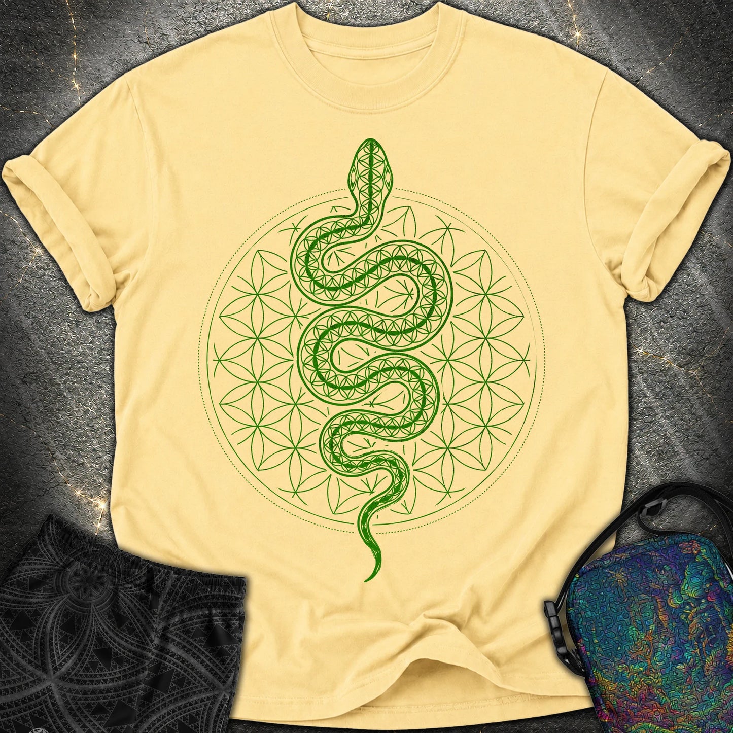 Flower of Life Serpent Comfort T-Shirt - Flower of Life Serpent Comfort T-Shirt - Butter