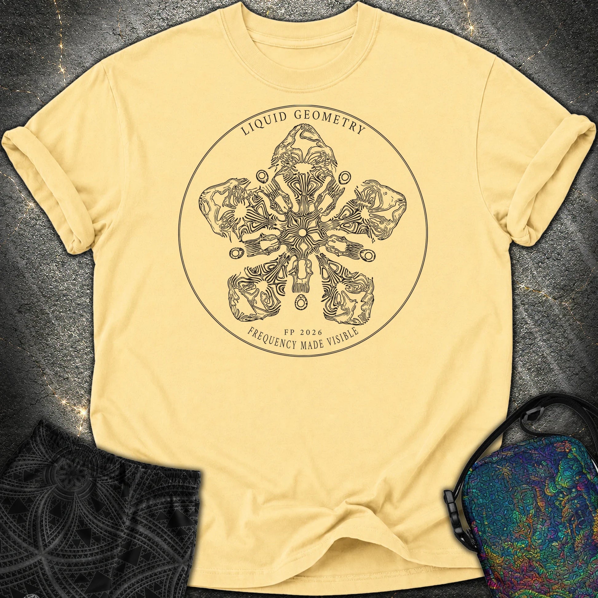Sacred Geometry Sound Wave Art Cymatic Comfort T-Shirt - Sacred Geometry Sound Wave Art Cymatic Comfort T-Shirt - Butter
