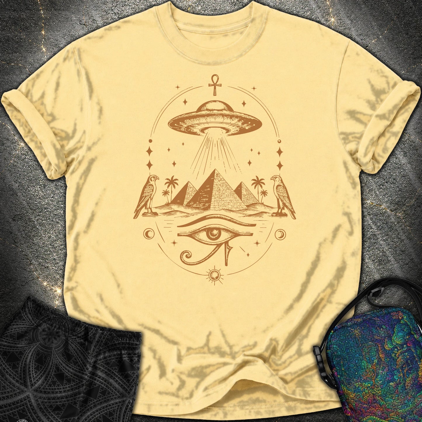 Starship Above the Sacred Pyramids - Starship Above the Sacred Pyramids Comfort T-Shirt - Butter