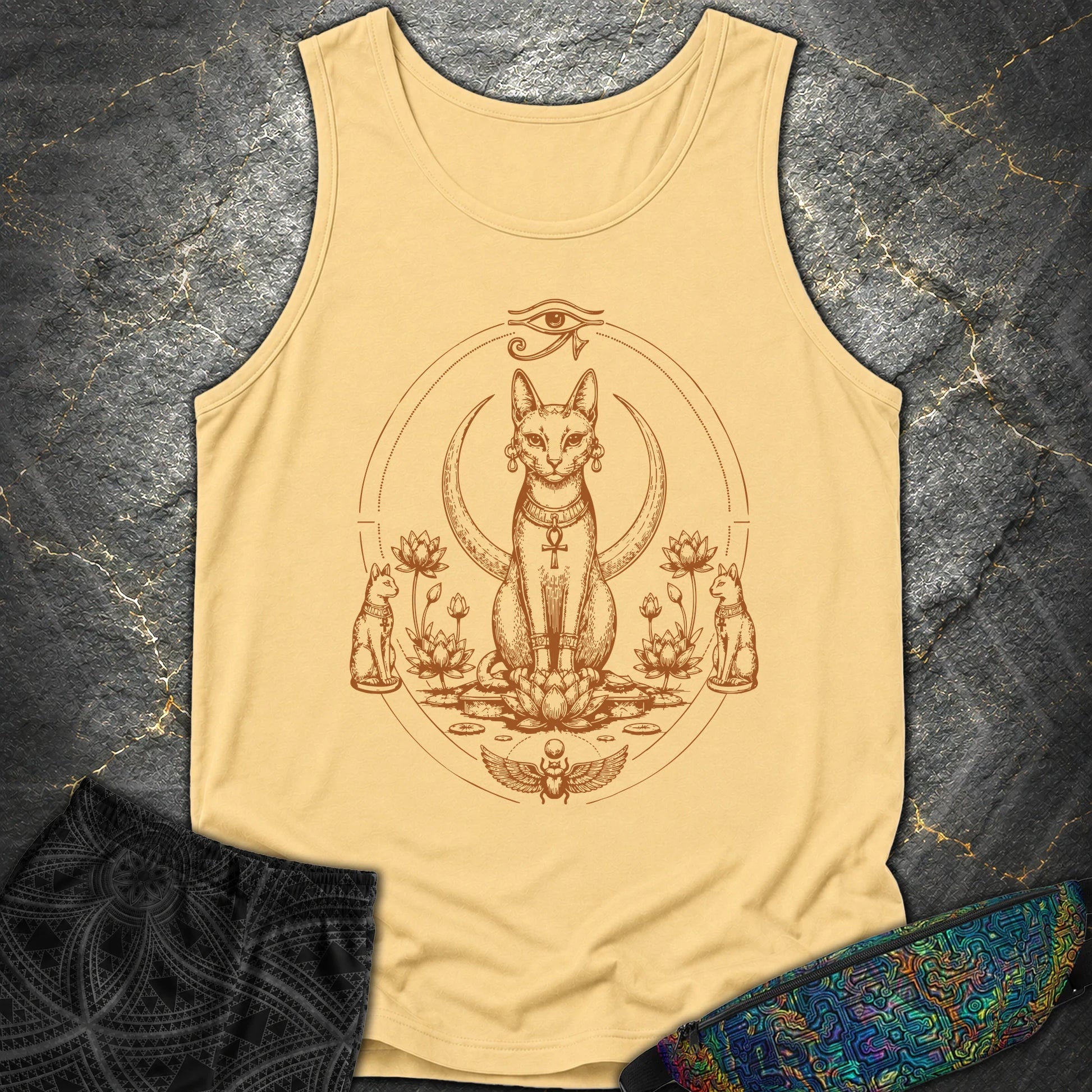 Sacred Cat Among Lotus Blooms - Sacred Cat Among Lotus Blooms Comfort Tank Top - Butter
