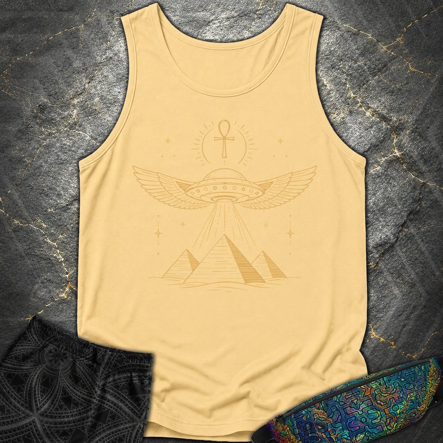 Winged Starship Over the Pyramids - Winged Starship Over the Pyramids Comfort Tank Top - Butter