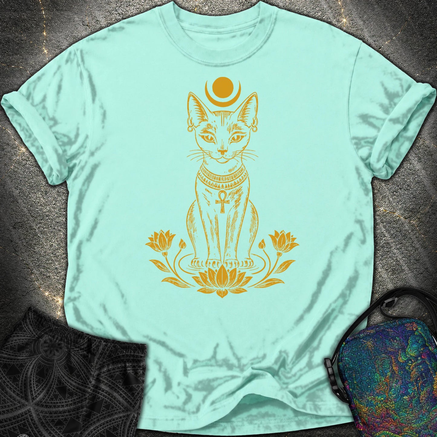 Sacred Cat of the Moon - Sacred Cat of the Moon Comfort T-Shirt - Chalky Mint